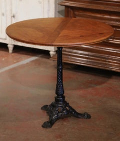 19th Century Napoleon III Parisian Iron Bistrot Table with Oak Parquet Top