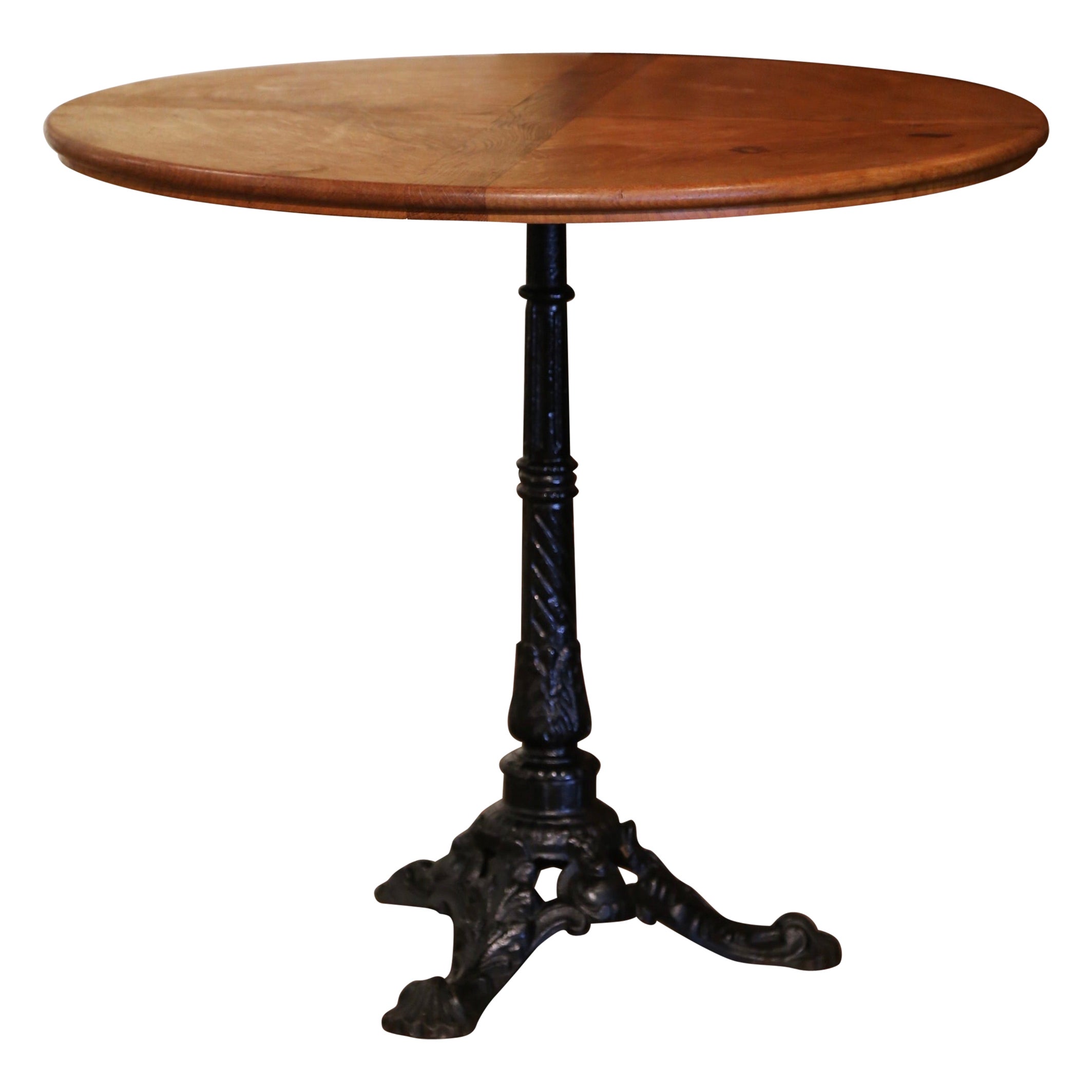 Table de bistrot parisienne Napoléon III du 19ème siècle en fer avec plateau en parquet de chêne