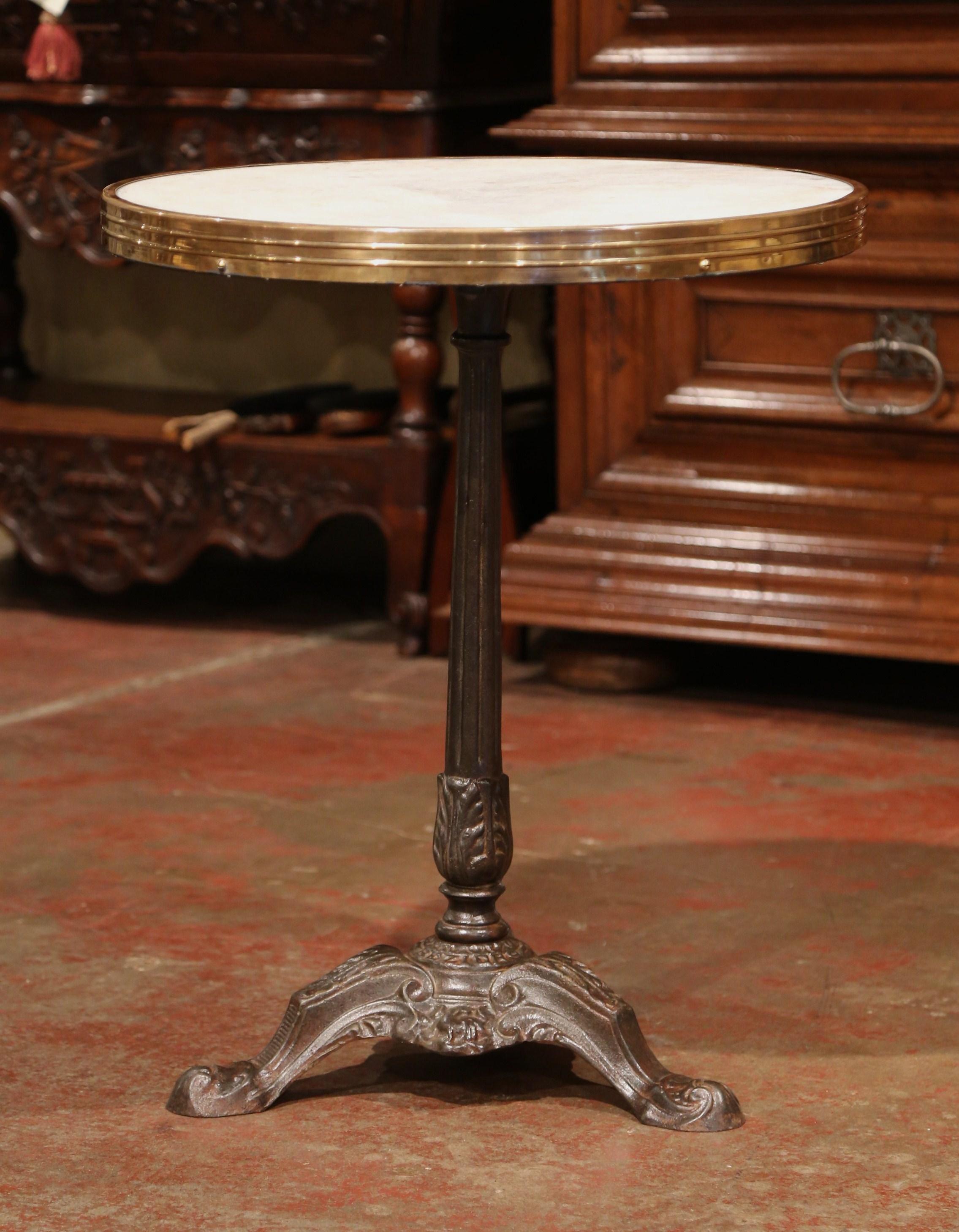 19th Century Napoleon III Parisian Iron Marble and Brass Bistrot Gueridon Table  In Excellent Condition In Dallas, TX