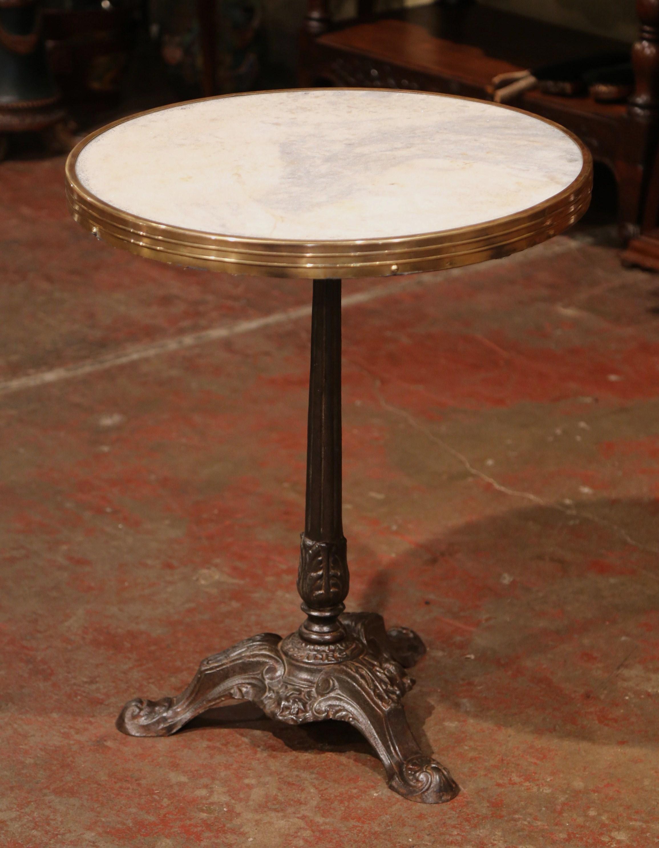19th Century Napoleon III Parisian Iron Marble and Brass Bistrot Gueridon Table  2