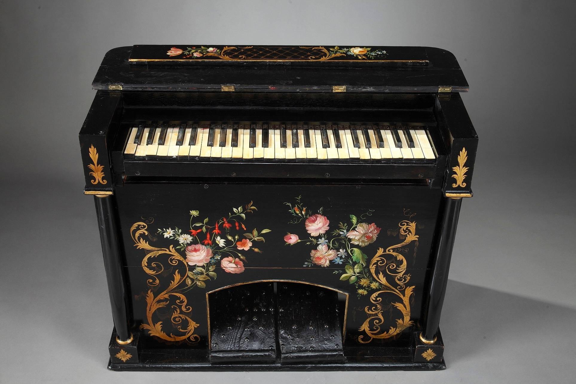 Wood 19th Century Napoleon III Pedal Harmonium with Floral Decoration