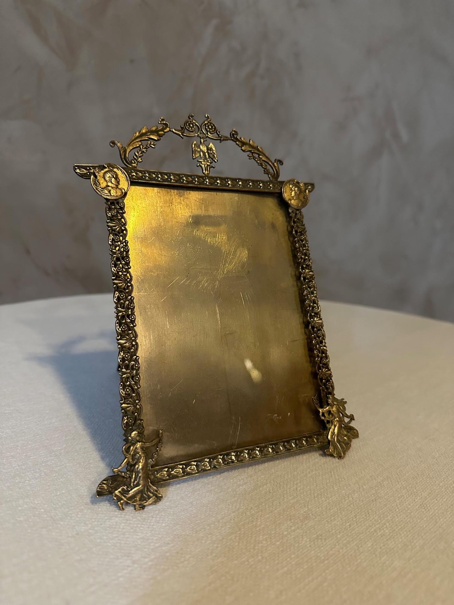 19th century Napoleon III Period Gilded Brass Picture Frame For Sale 3