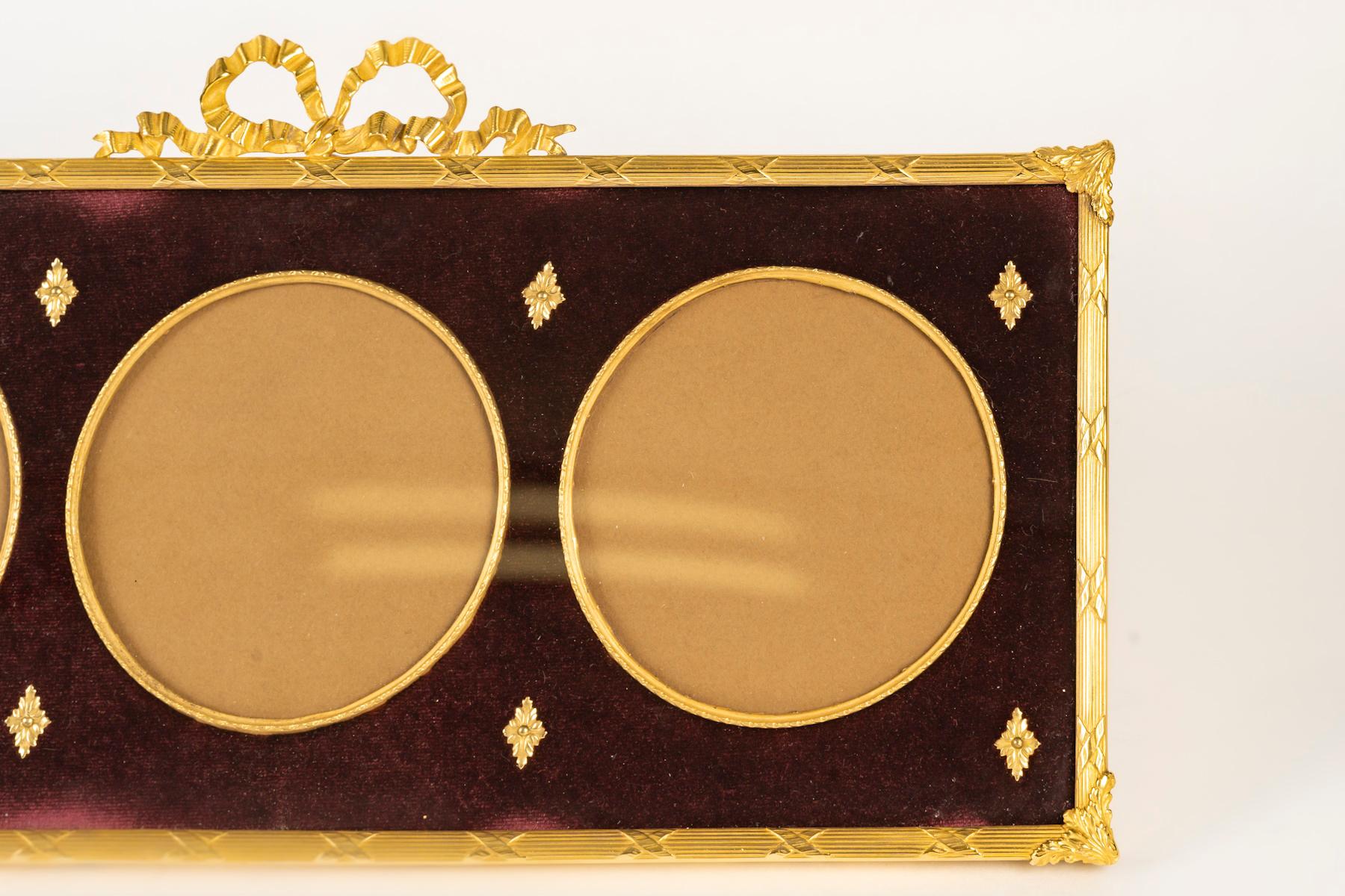 French 19th-Century Napoleon III Period Gilt Brass and Burgundy Fabric, 3 Photos. For Sale
