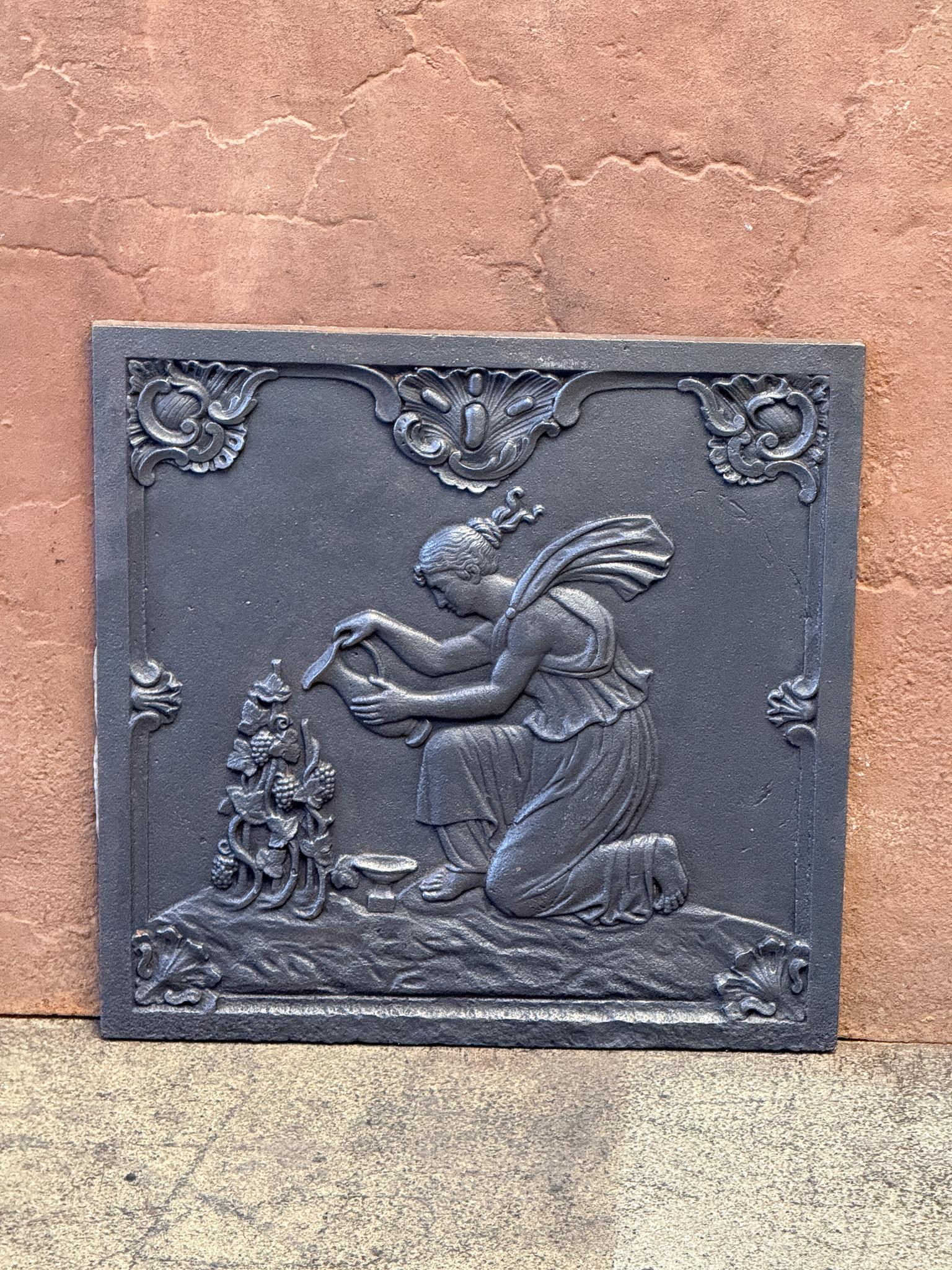 19th century French Napoleon III period 'Viticulture' fireback/back splash symbolizing the winemaking.

The fireback has a black/pewter patina. The condition of the fireback is good and it is fit for use in the fireplace.