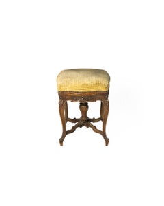 Tabouret de piano Napoléon III du 19ème siècle avec tapisserie en velours moutarde