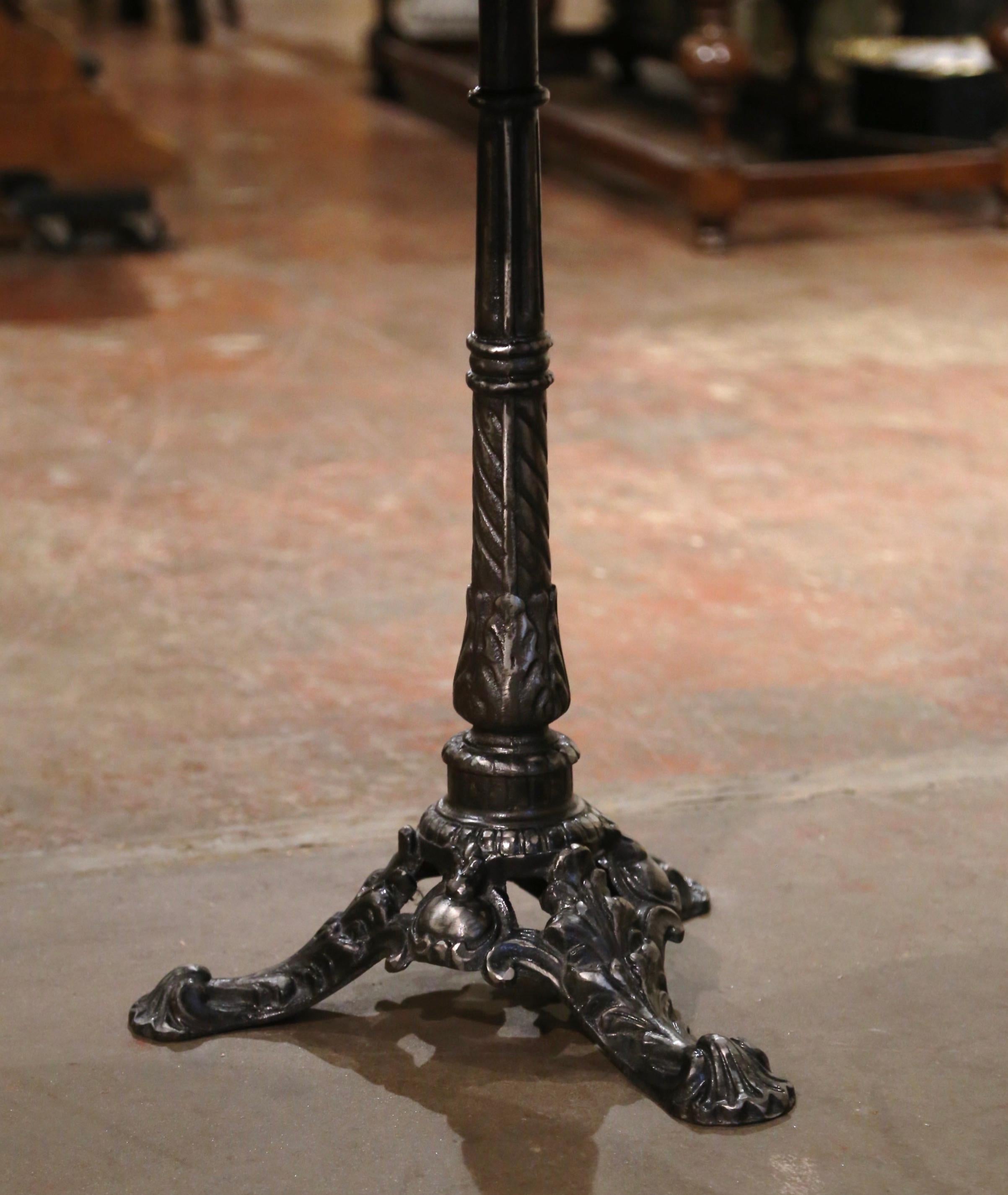 French 19th Century Napoleon III Polished Iron Bistrot Gueridon Table with Marble Top 