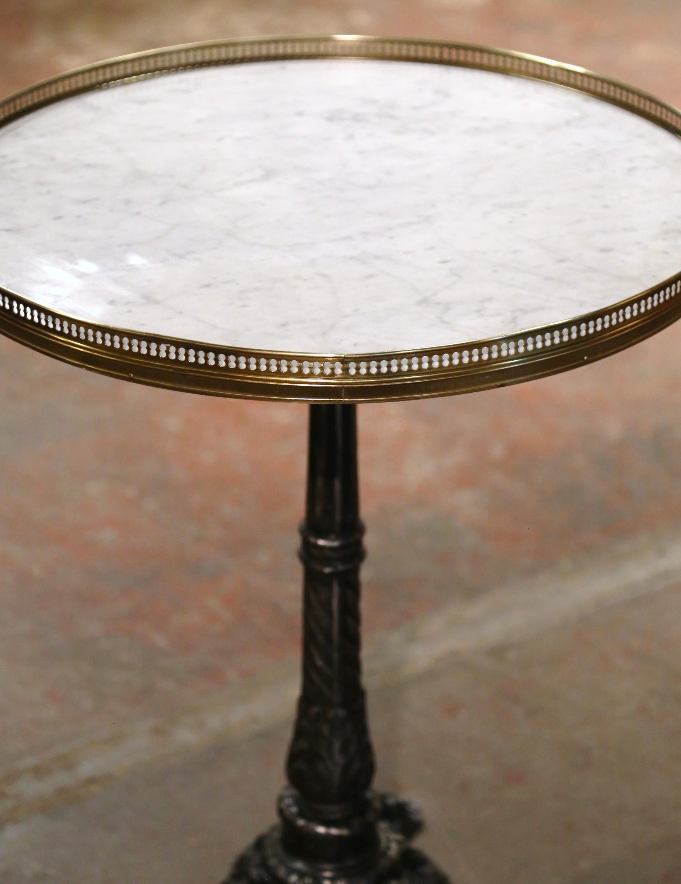 19th Century Napoleon III Polished Iron Bistrot Gueridon Table with Marble Top  In Excellent Condition In Dallas, TX