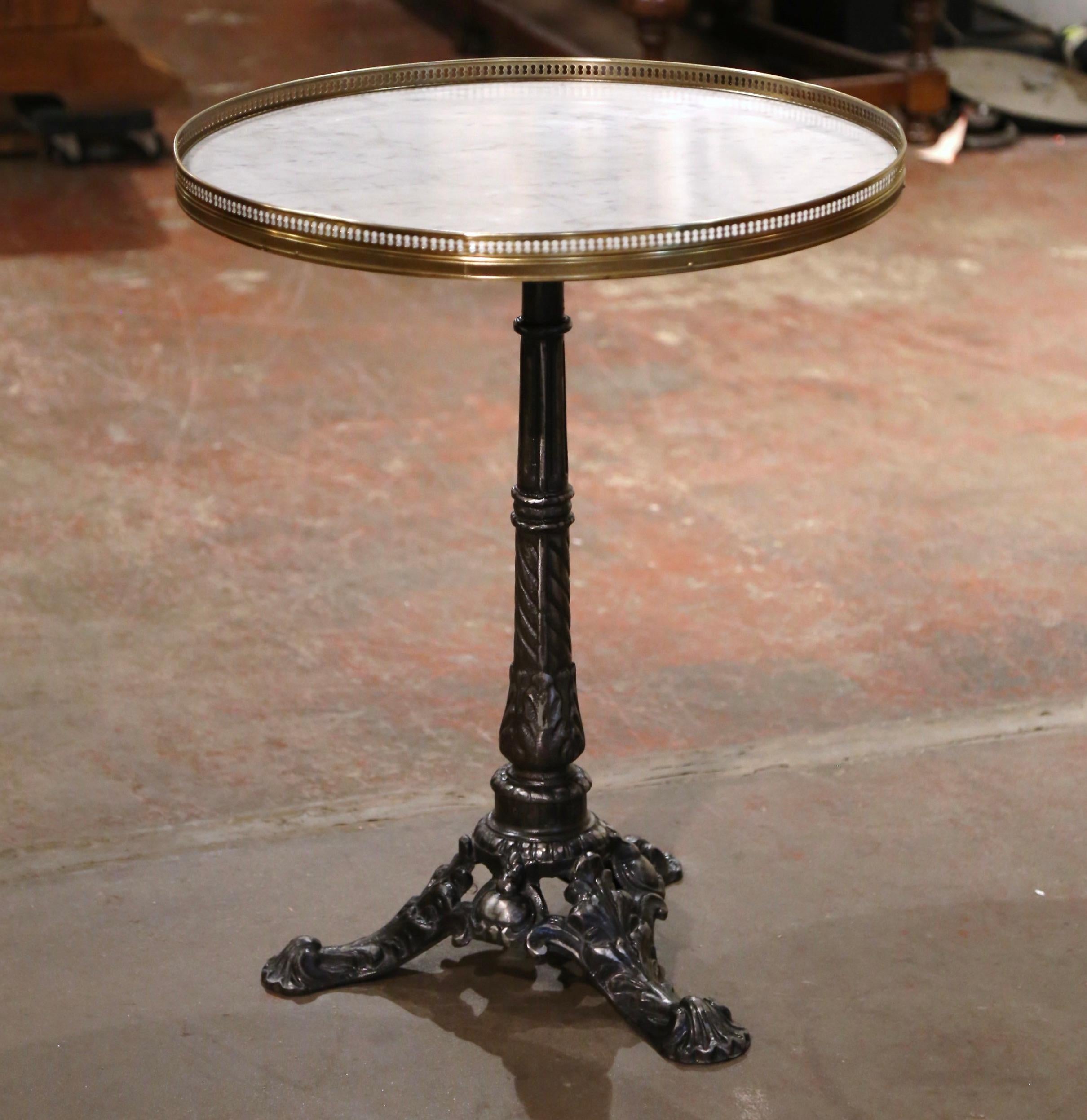 Brass 19th Century Napoleon III Polished Iron Bistrot Gueridon Table with Marble Top 