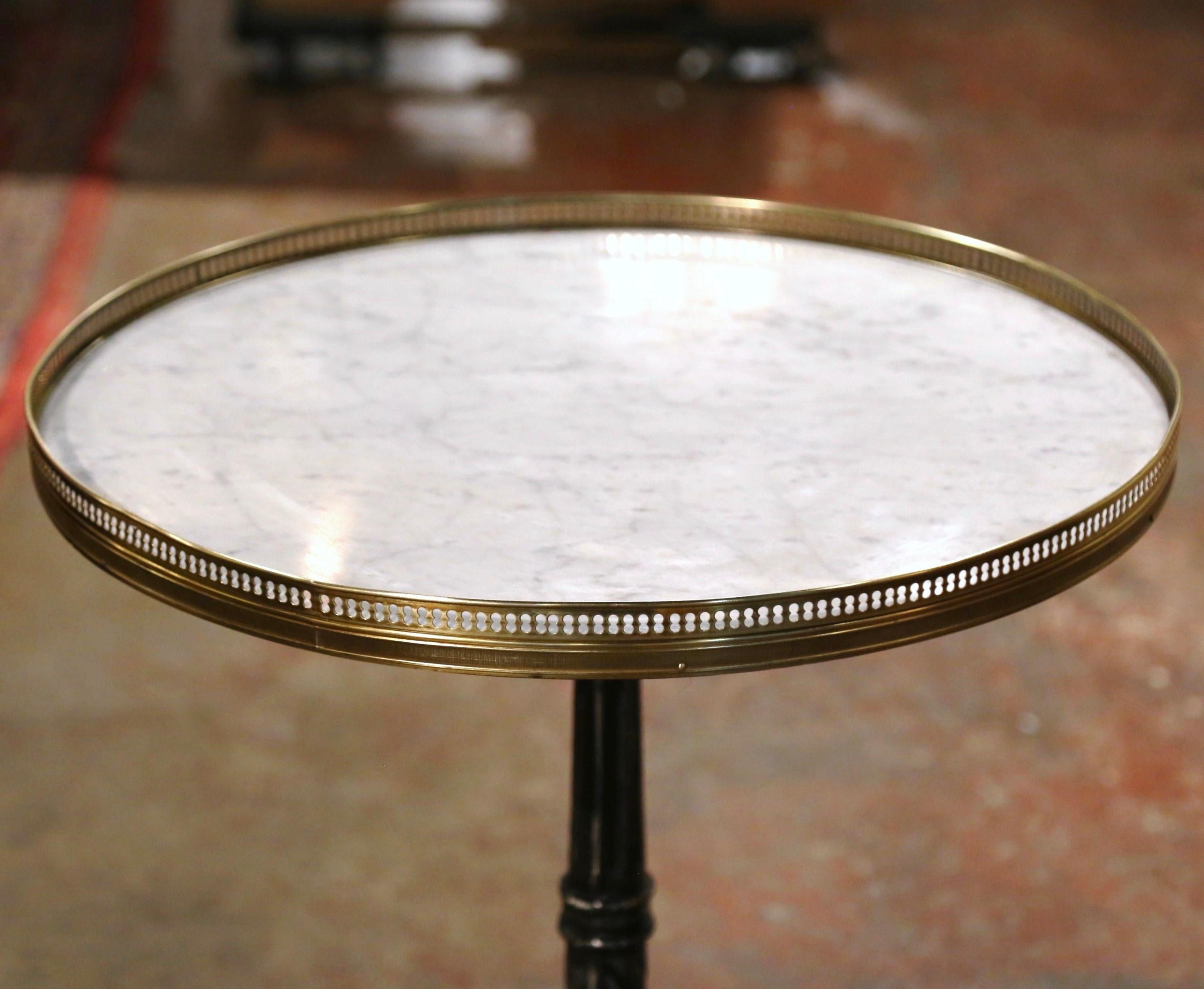 19th Century Napoleon III Polished Iron Bistrot Gueridon Table with Marble Top  1