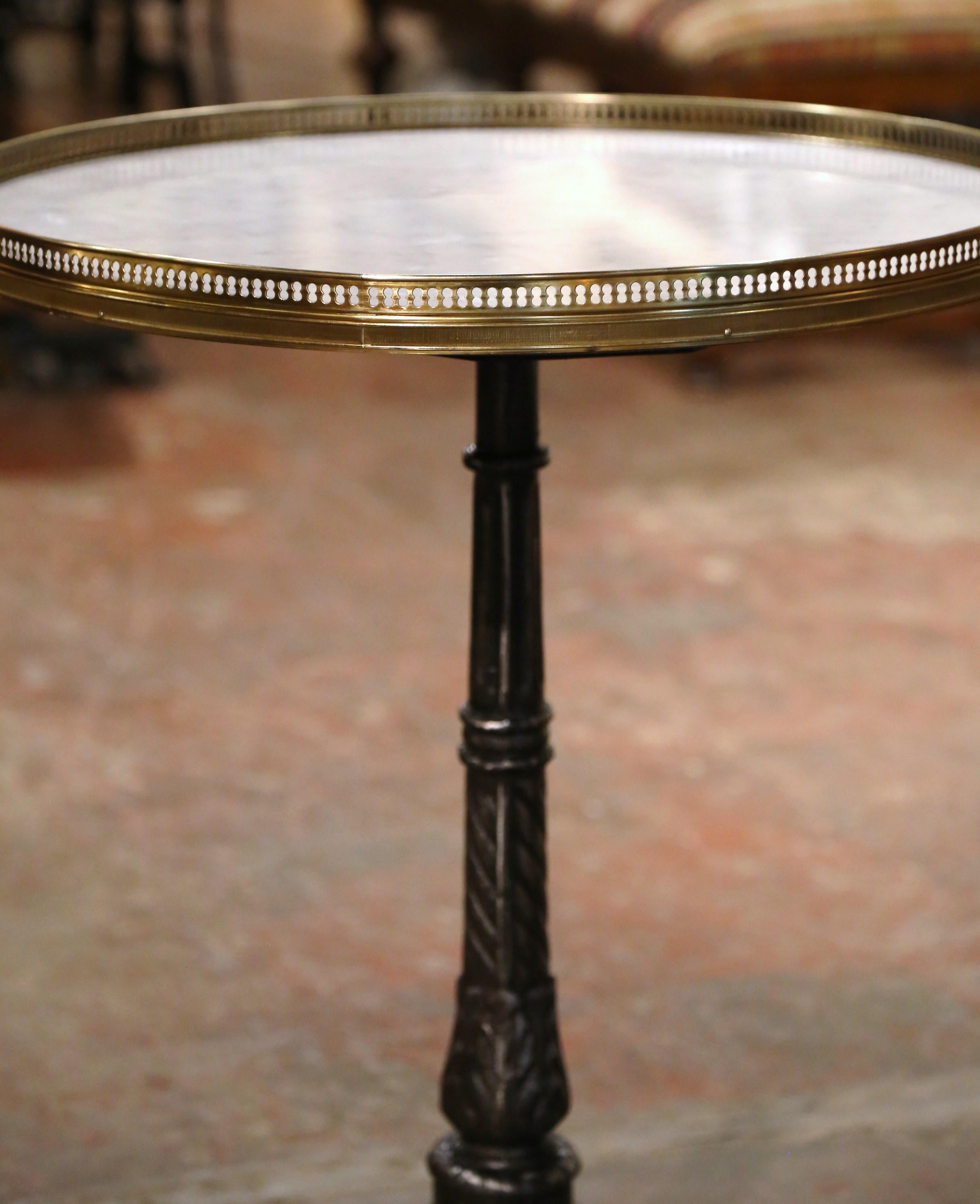 19th Century Napoleon III Polished Iron Bistrot Gueridon Table with Marble Top  2