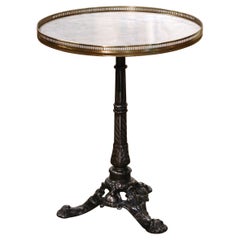 Tavolo Bistrot Gueridon in ferro lucido del XIX secolo di Napoleone III con piano in marmo