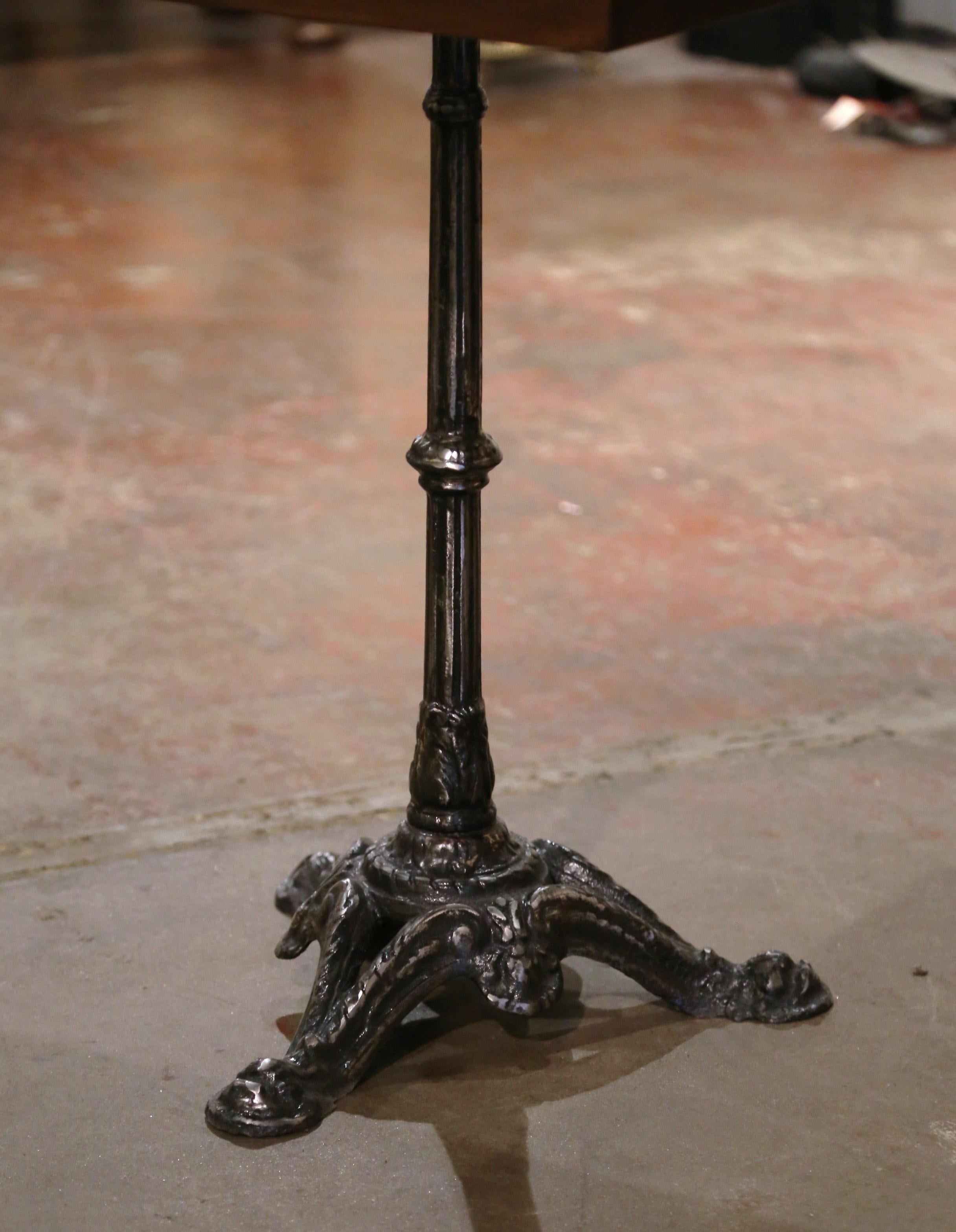 Hand-Crafted 19th Century Napoleon III Polished Iron Bistrot Table with Oak Parquet Top For Sale