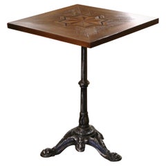 Mesa bistrot de hierro pulido Napoleón III del siglo XIX con tablero de parquet de roble