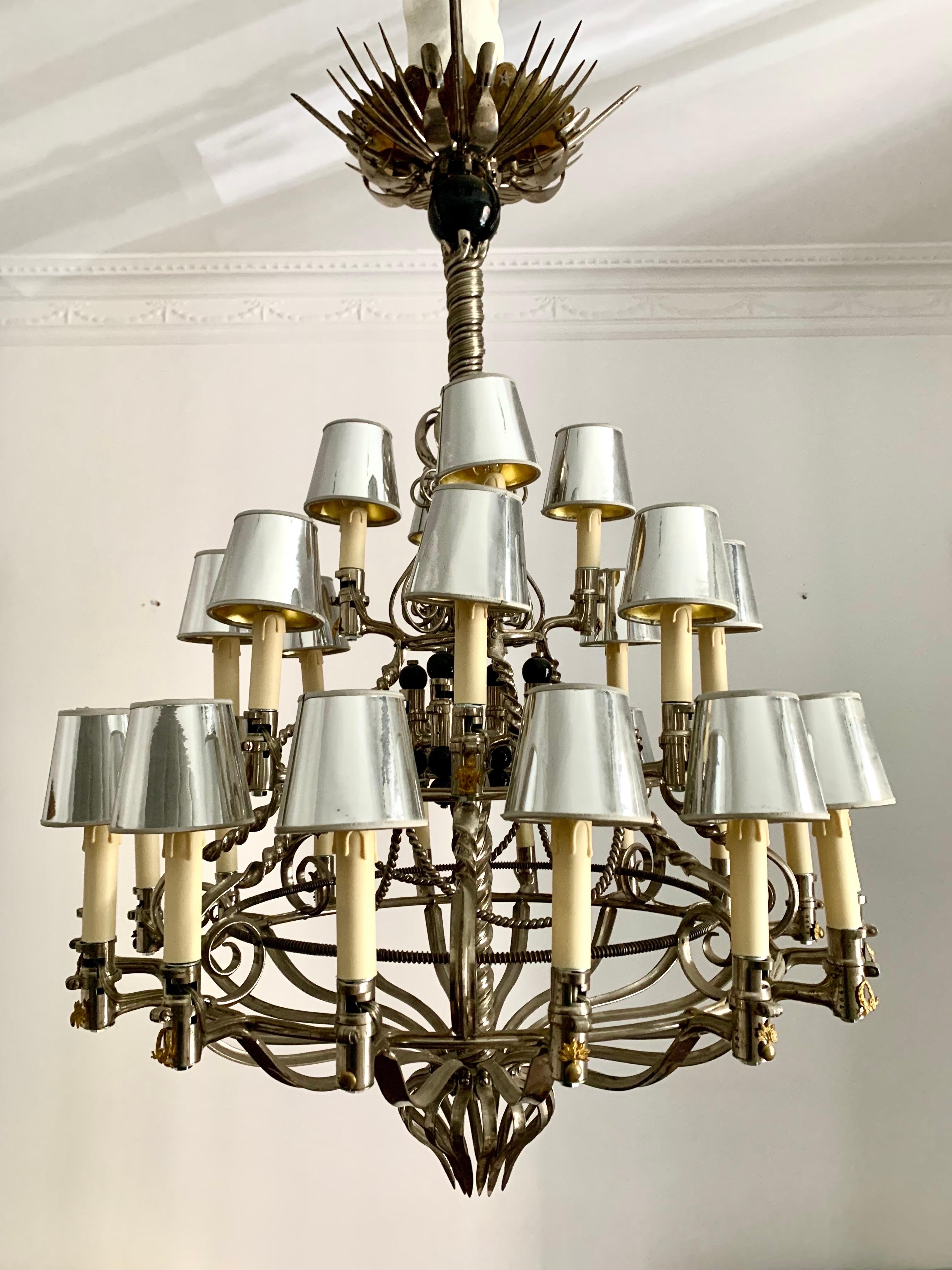 19th Century Napoleon III Rifle Bayonet Steel Brass Bronze Pendant Chandelier For Sale 9