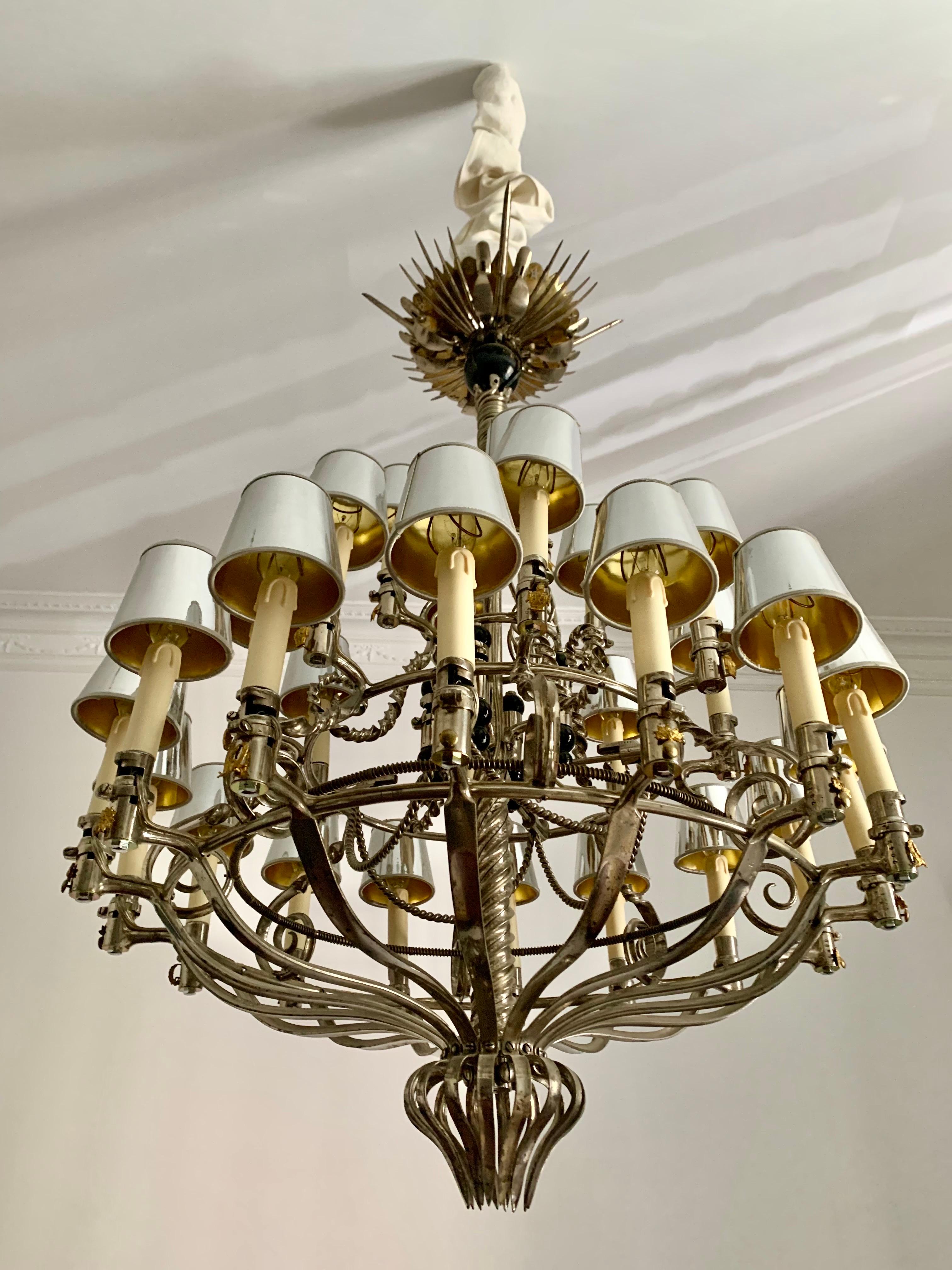 19th Century Napoleon III Rifle Bayonet Steel Brass Bronze Pendant Chandelier For Sale 11