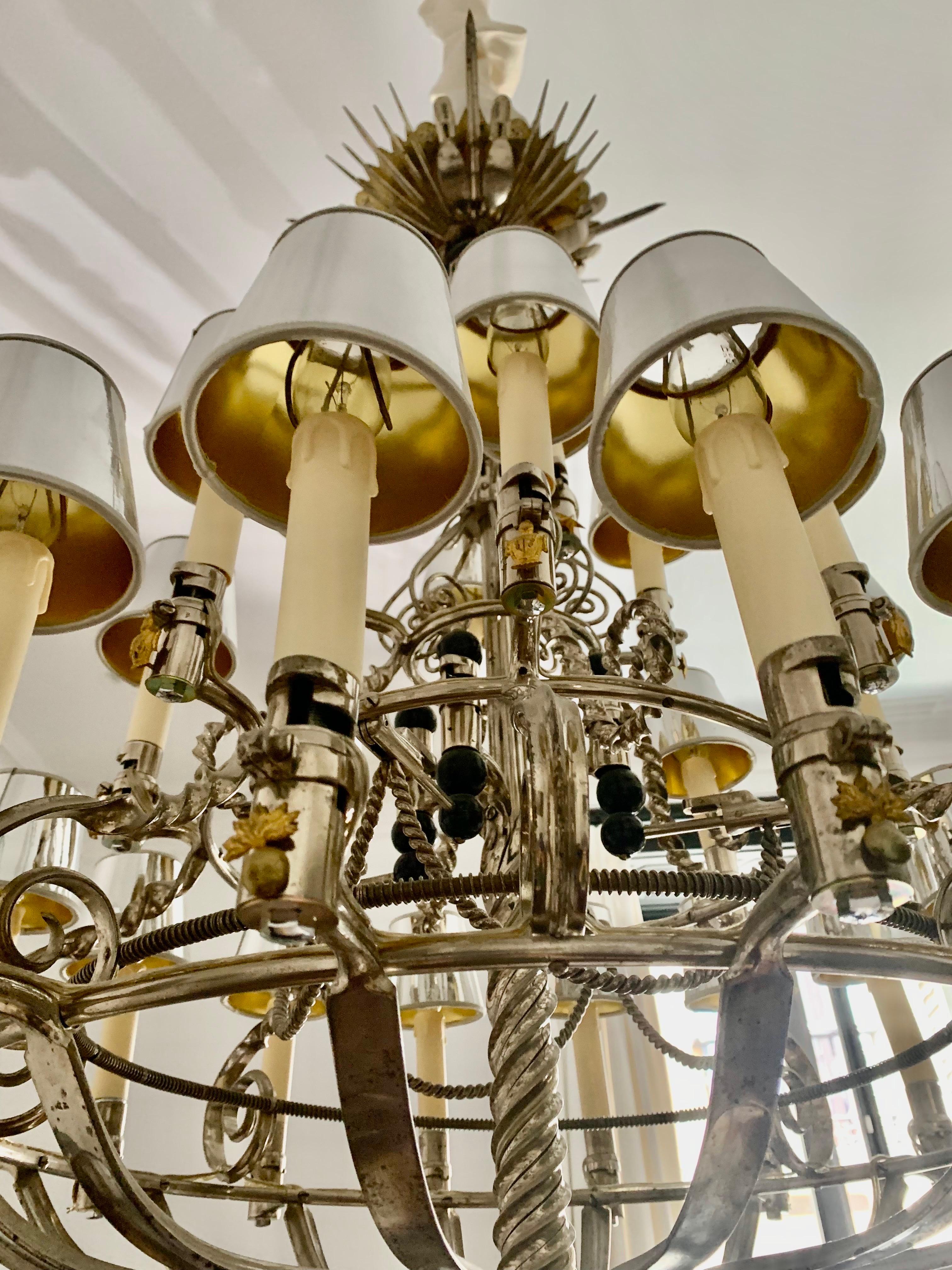 19th Century Napoleon III Rifle Bayonet Steel Brass Bronze Pendant Chandelier For Sale 12