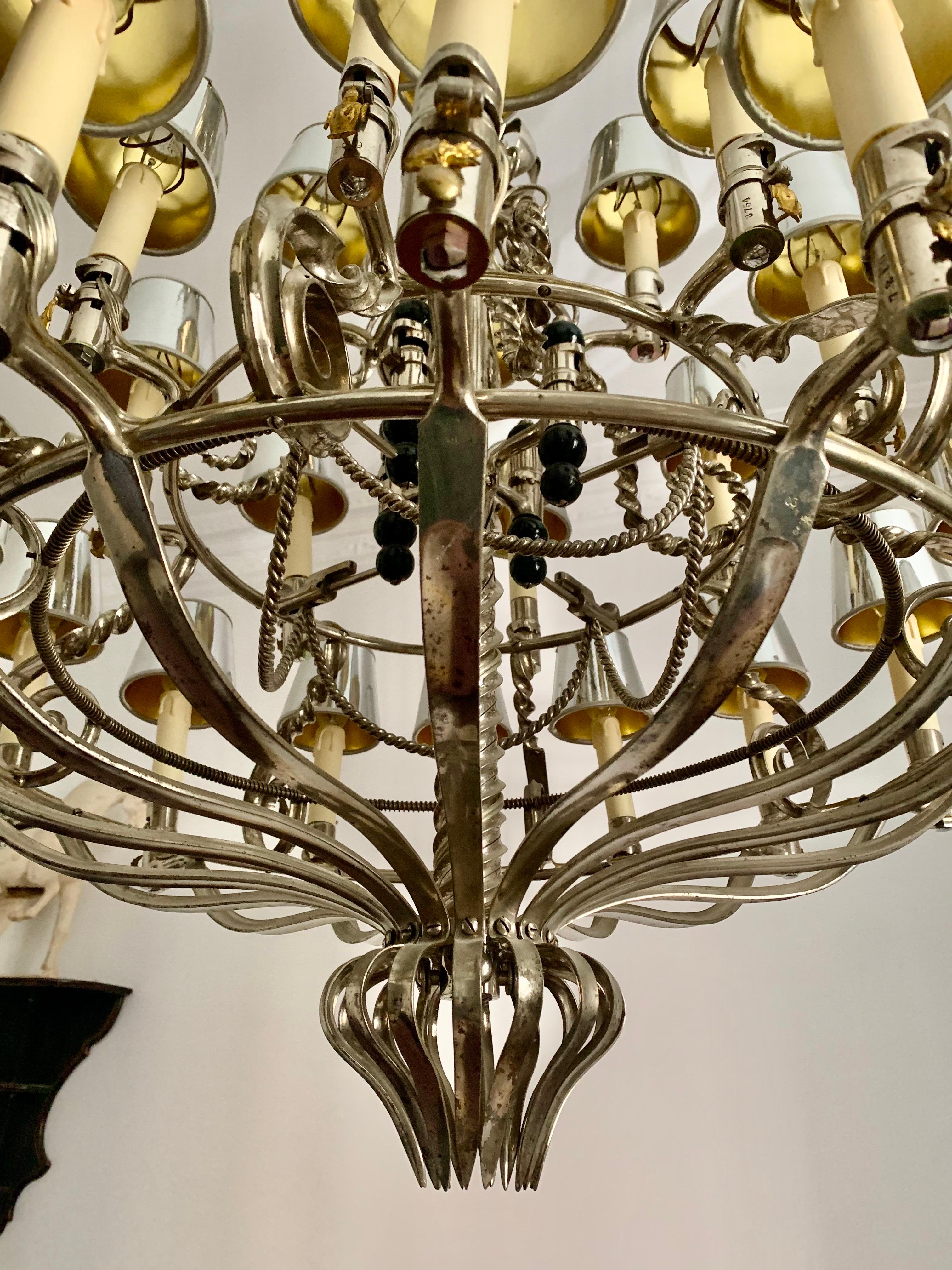 19th Century Napoleon III Rifle Bayonet Steel Brass Bronze Pendant Chandelier For Sale 13
