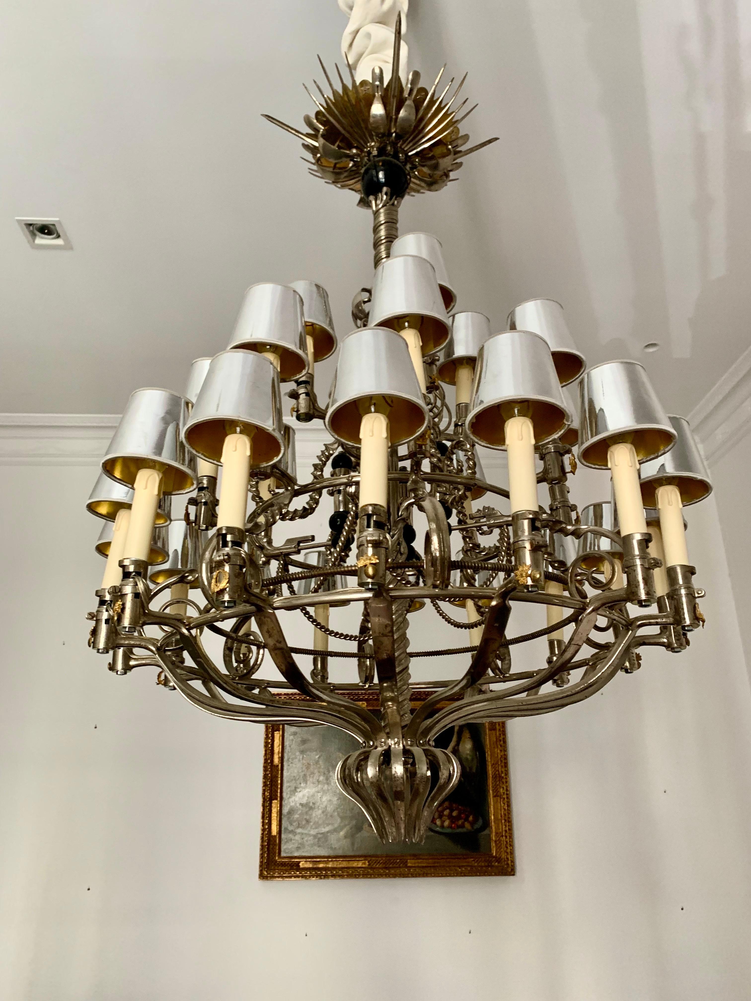 19th Century Napoleon III Rifle Bayonet Steel Brass Bronze Pendant Chandelier For Sale 14