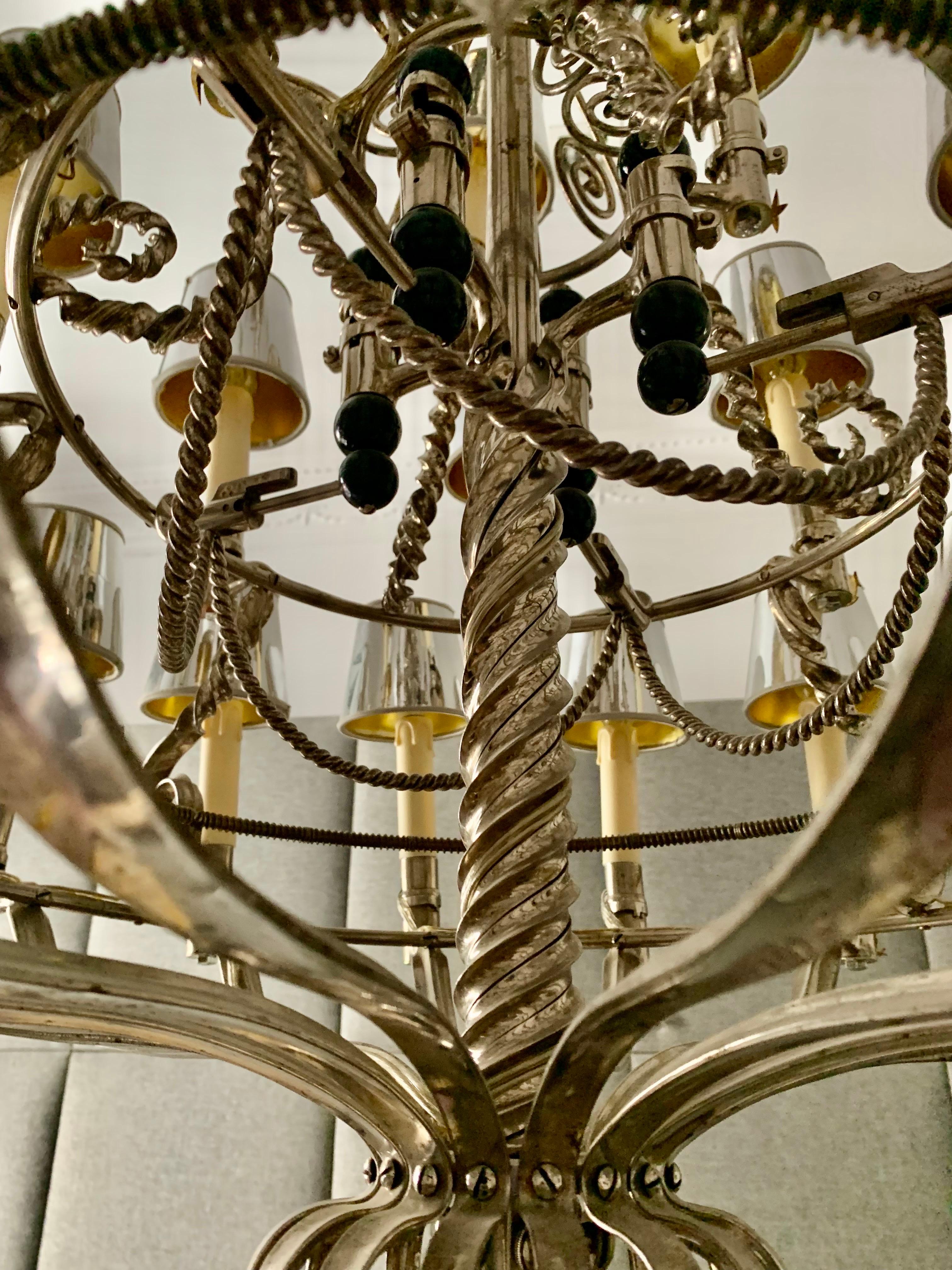 19th Century Napoleon III Rifle Bayonet Steel Brass Bronze Pendant Chandelier For Sale 1