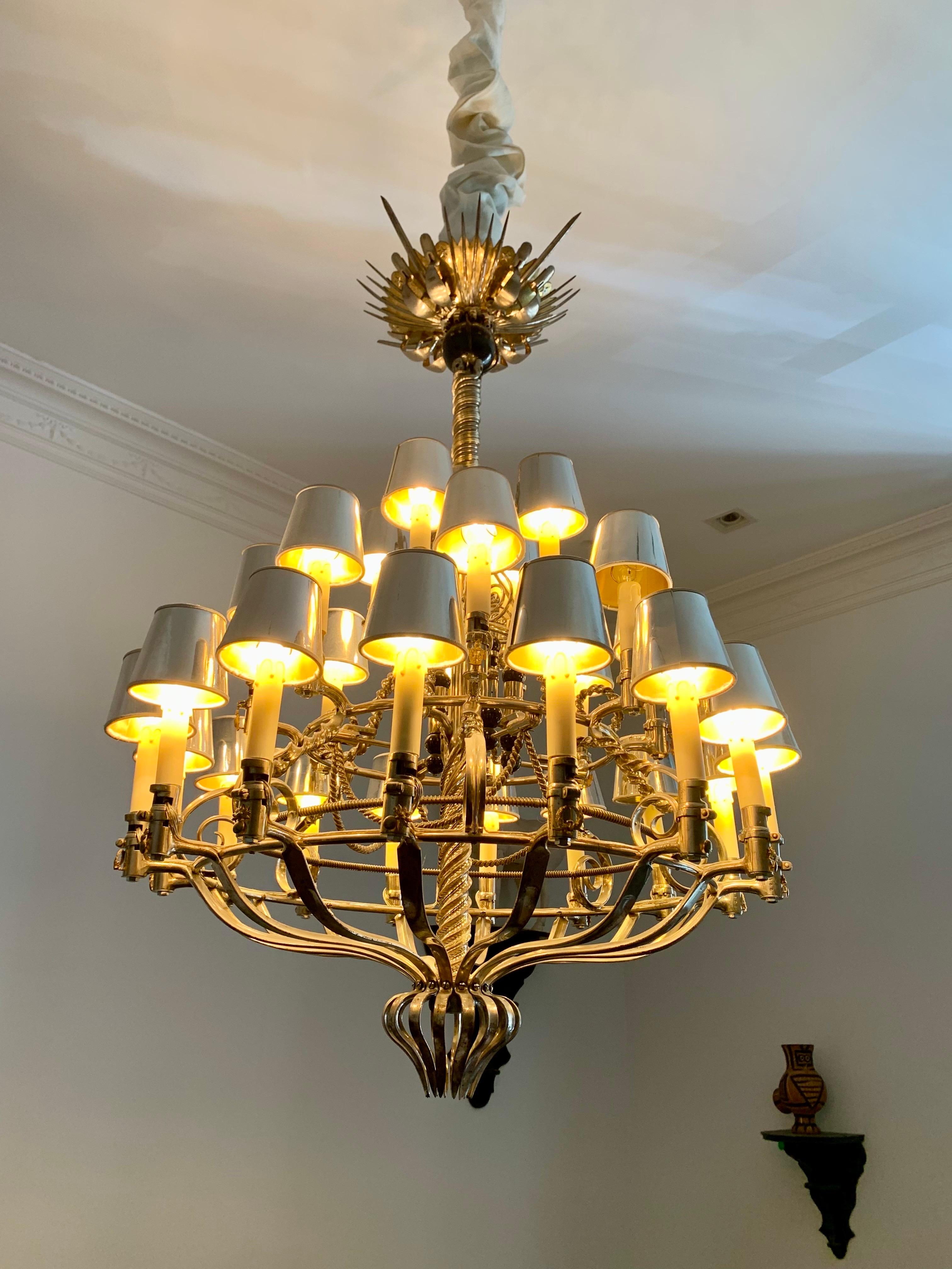 19th Century Napoleon III Rifle Bayonet Steel Brass Bronze Pendant Chandelier For Sale 3