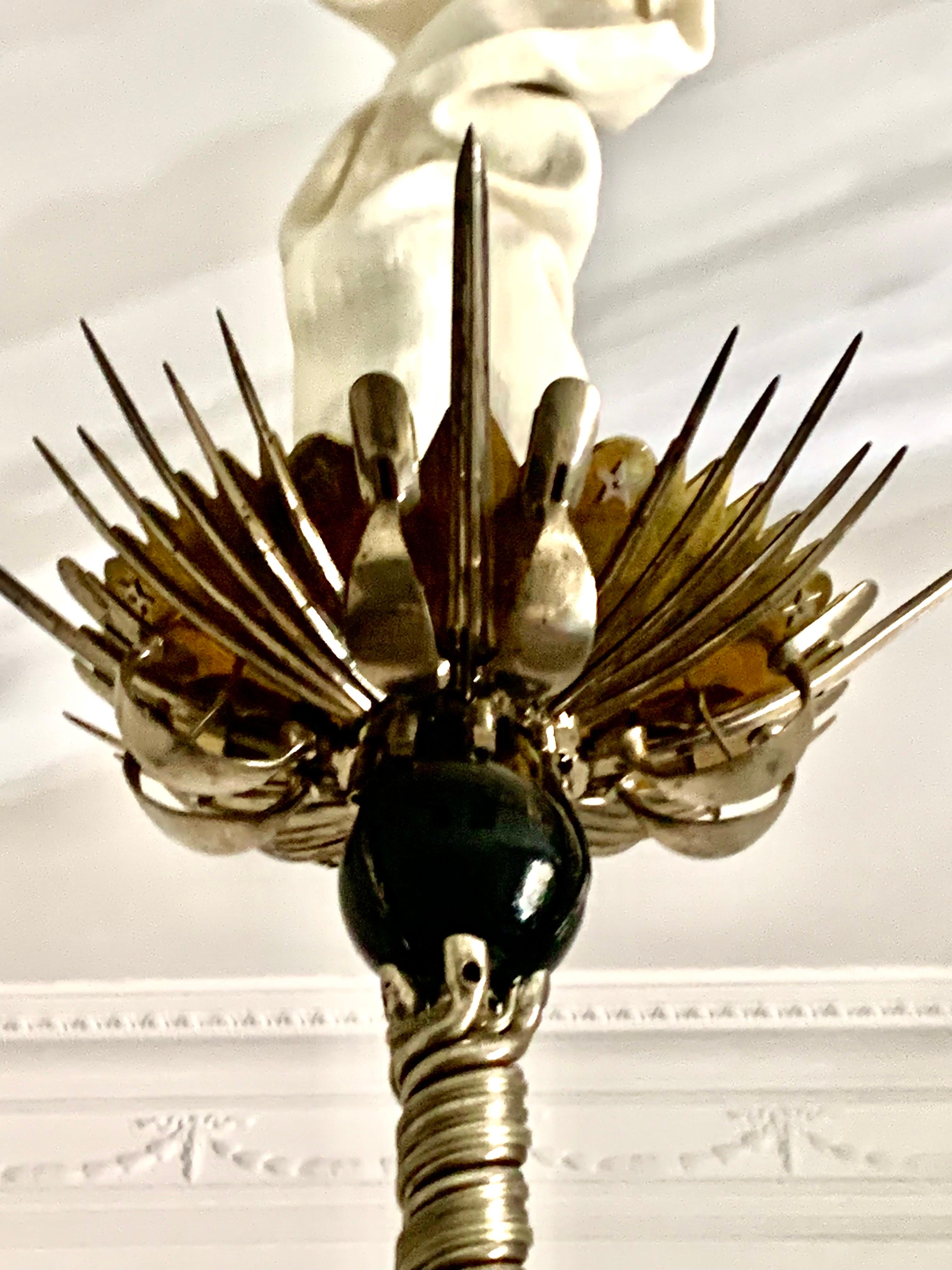 19th Century Napoleon III Rifle Bayonet Steel Brass Bronze Pendant Chandelier For Sale 4