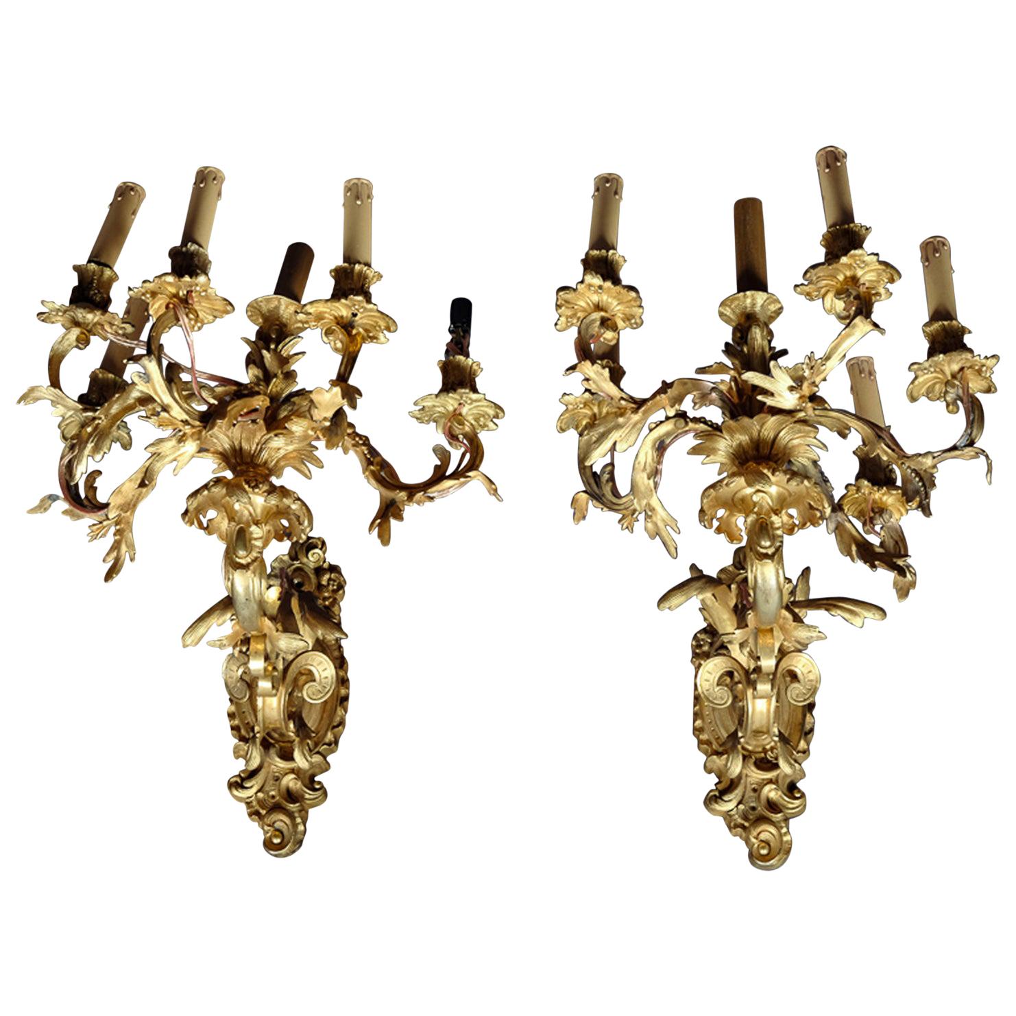 19th Century Napoleon III Rococo Pair of Monumental Wall Appliques For Sale