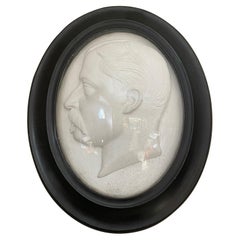 19th Century Napoleon III Signed Plaster Portrait in a Cambered Frame, 1869s