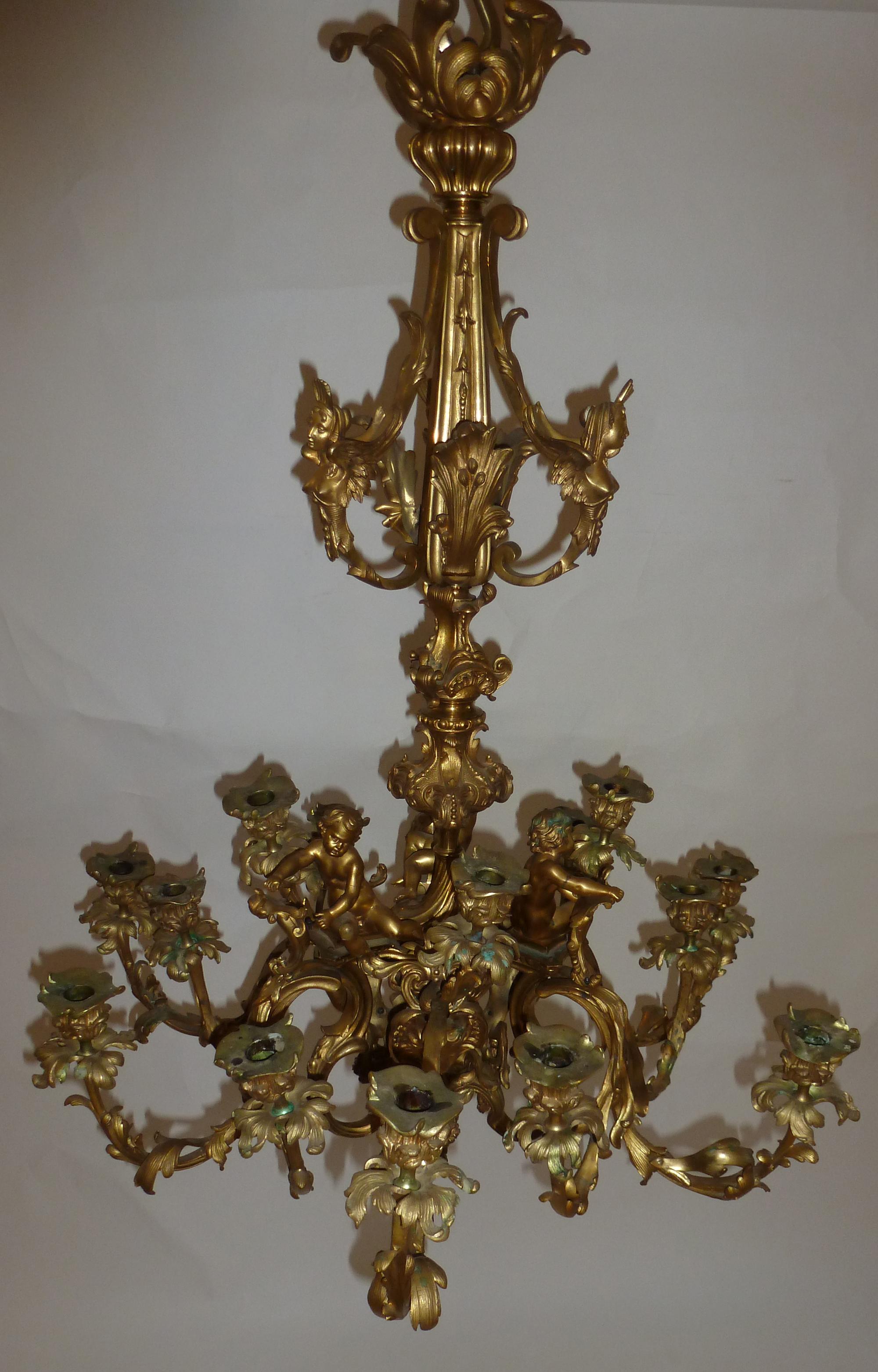 19th Century Napoleon III Signed Raulin Gilt Bronze French Chandelier 6