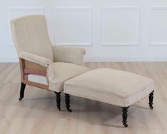 19th Century Napoleon III Square Back Armchair with Matching Footstool