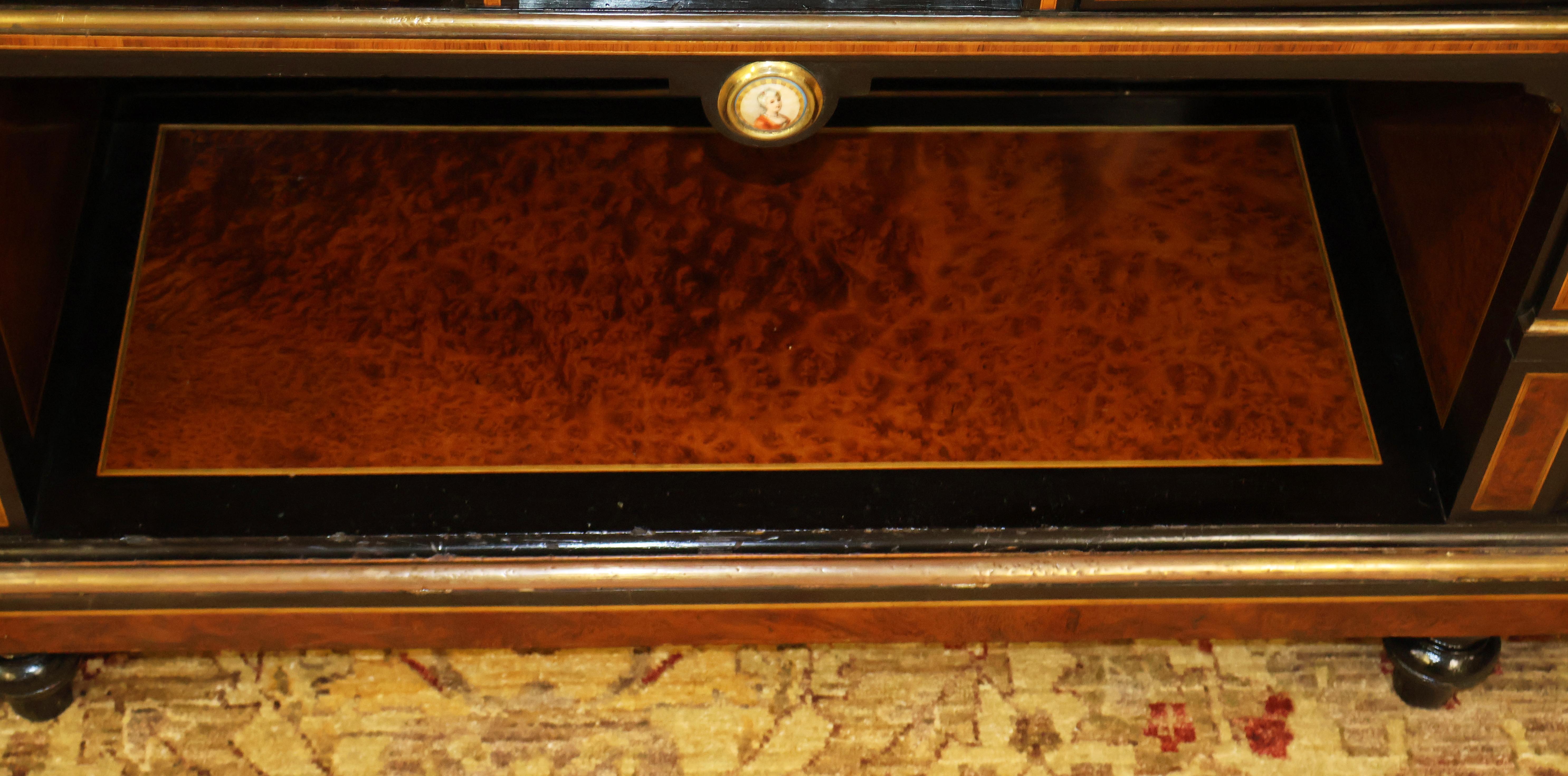 19th Century Napoleon III Style English Inlaid Porcelain Sideboard S. Hall & Son For Sale 4