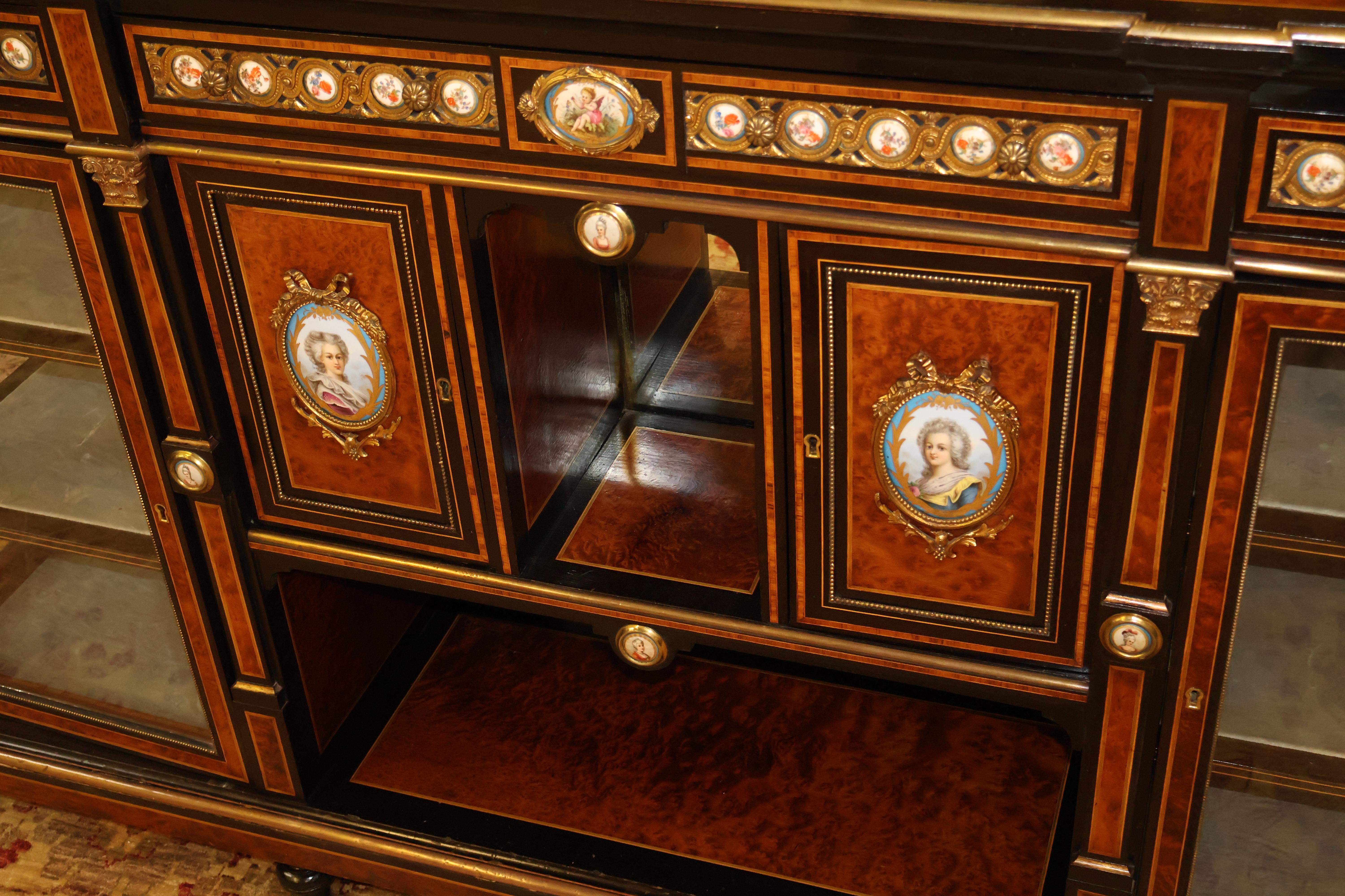 19th Century Napoleon III Style English Inlaid Porcelain Sideboard S. Hall & Son For Sale 8