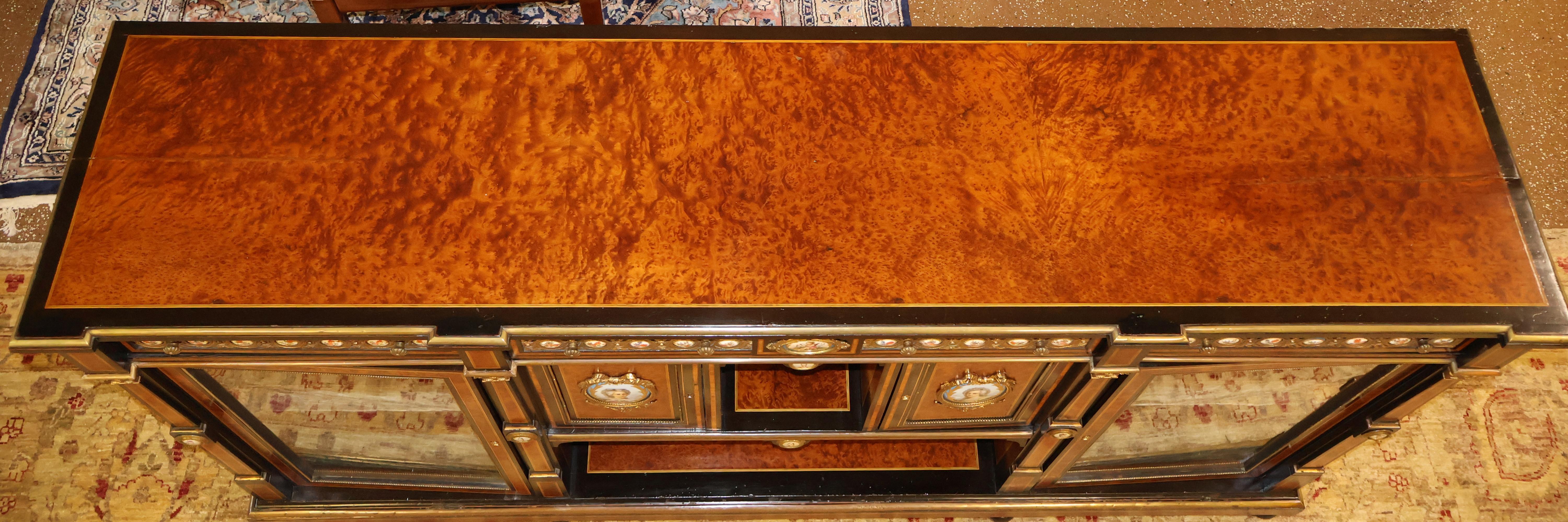 19th Century Napoleon III Style English Inlaid Porcelain Sideboard S. Hall & Son For Sale 9
