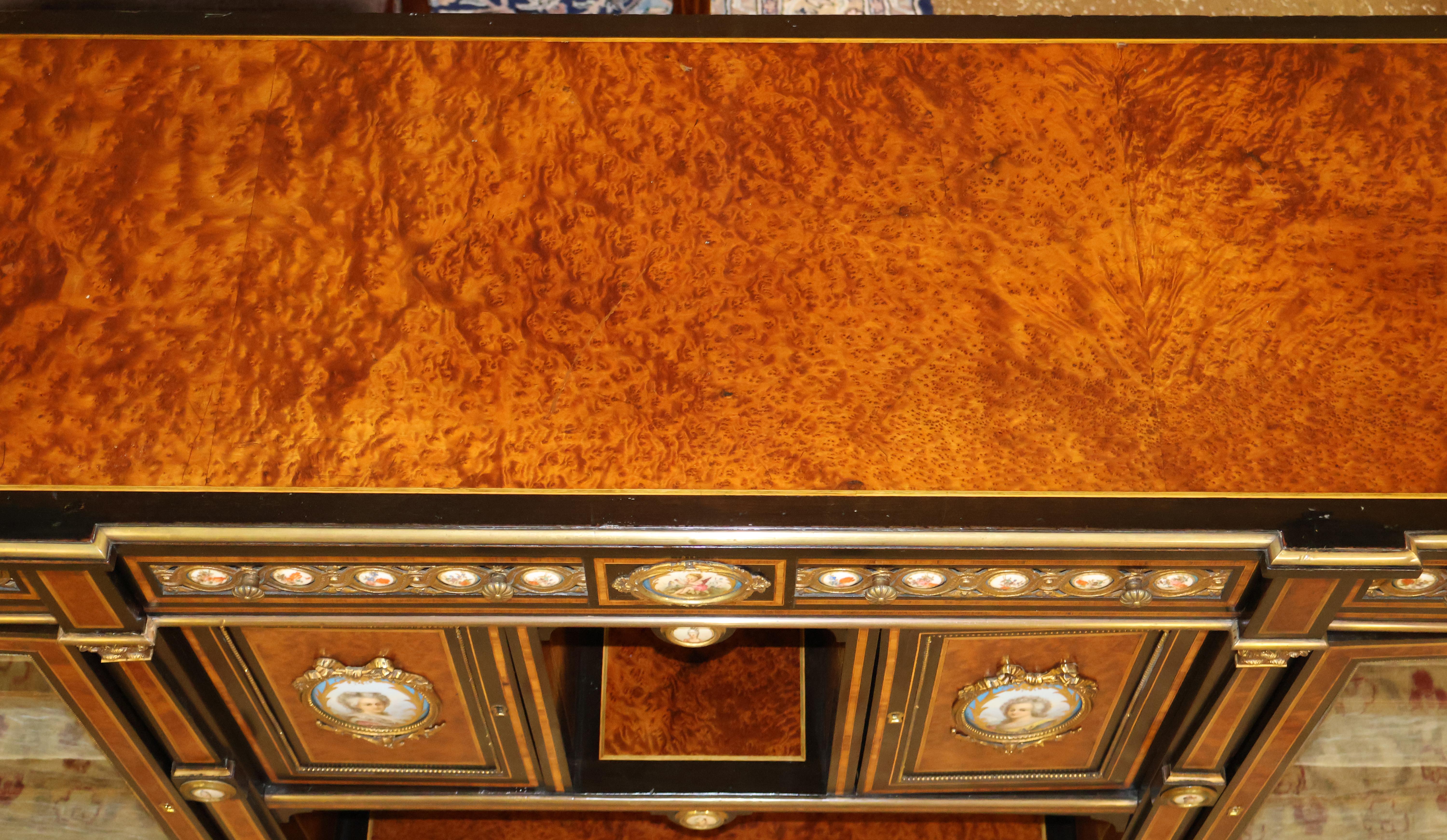 19th Century Napoleon III Style English Inlaid Porcelain Sideboard S. Hall & Son For Sale 12