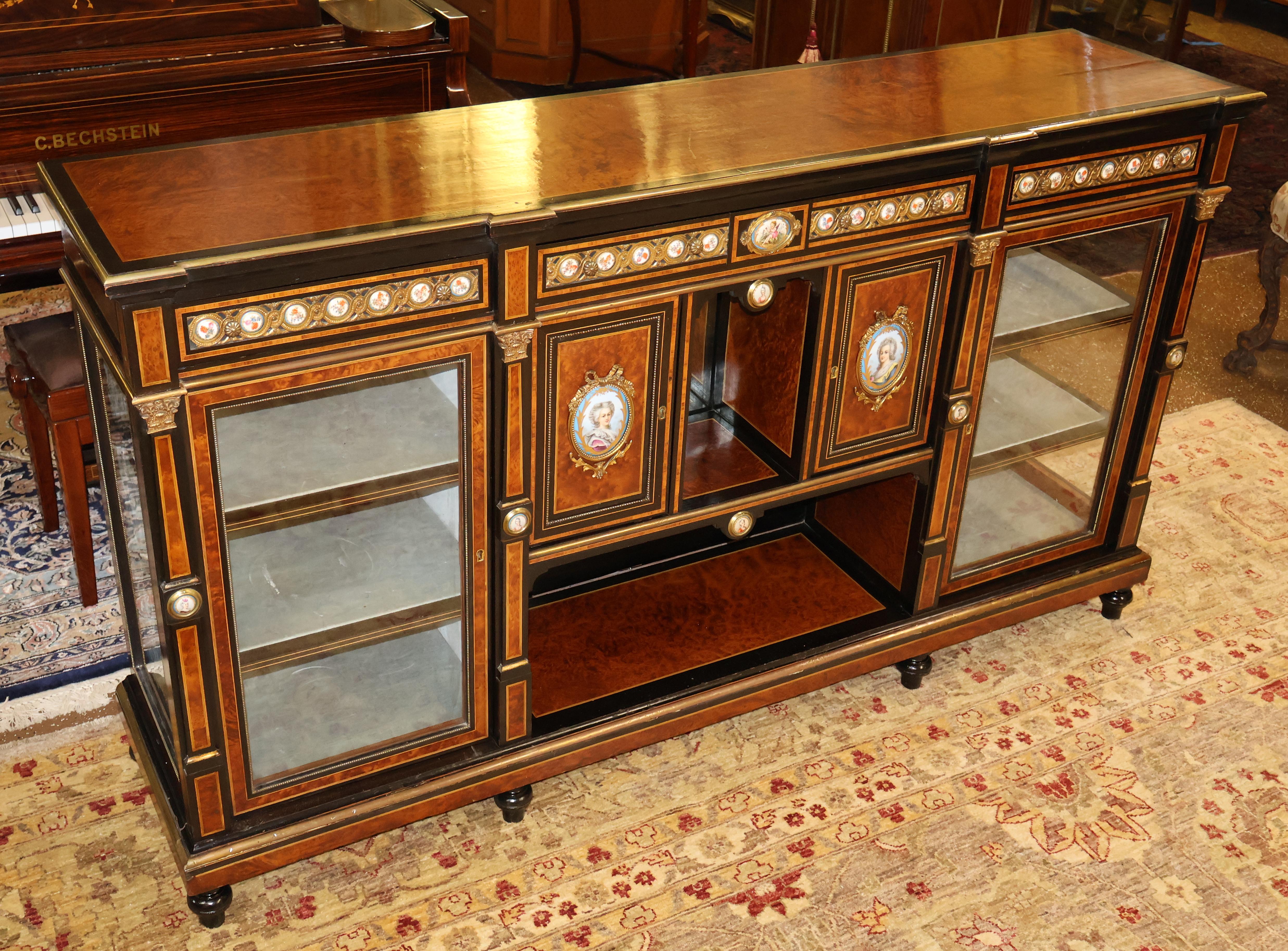 American 19th Century Napoleon III Style English Inlaid Porcelain Sideboard S. Hall & Son For Sale