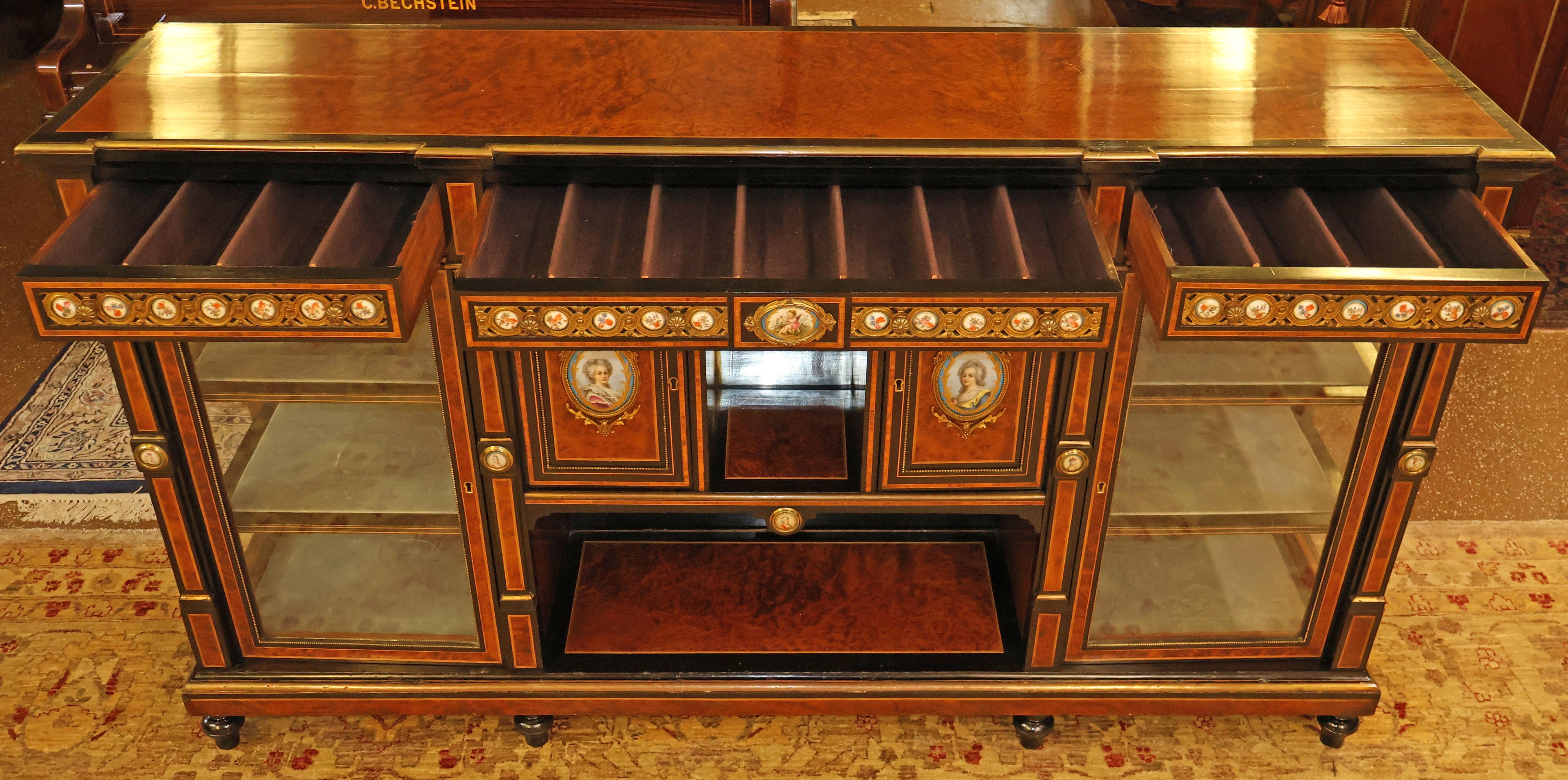 19th Century Napoleon III Style English Inlaid Porcelain Sideboard S. Hall & Son For Sale 1