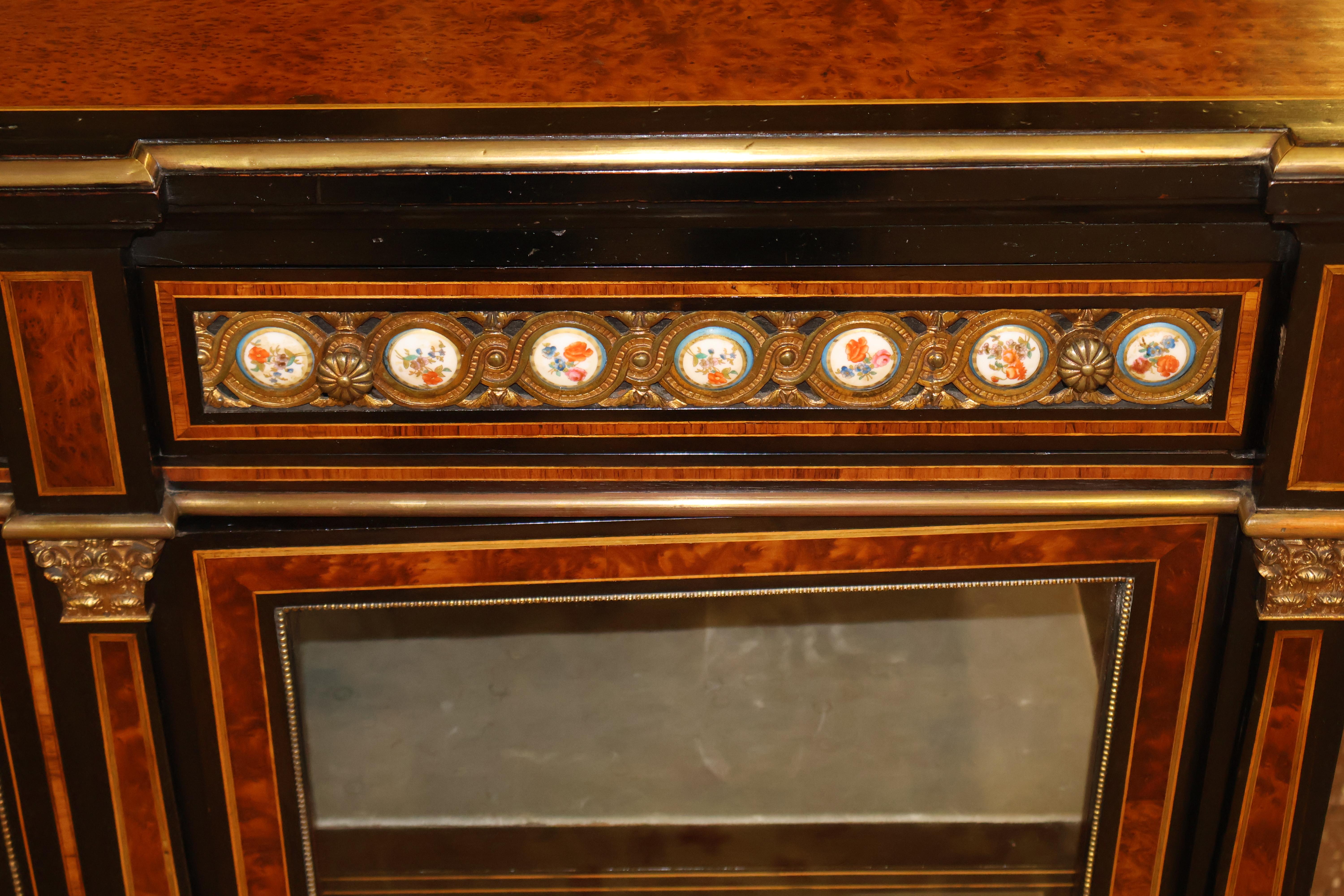 19th Century Napoleon III Style English Inlaid Porcelain Sideboard S. Hall & Son For Sale 2