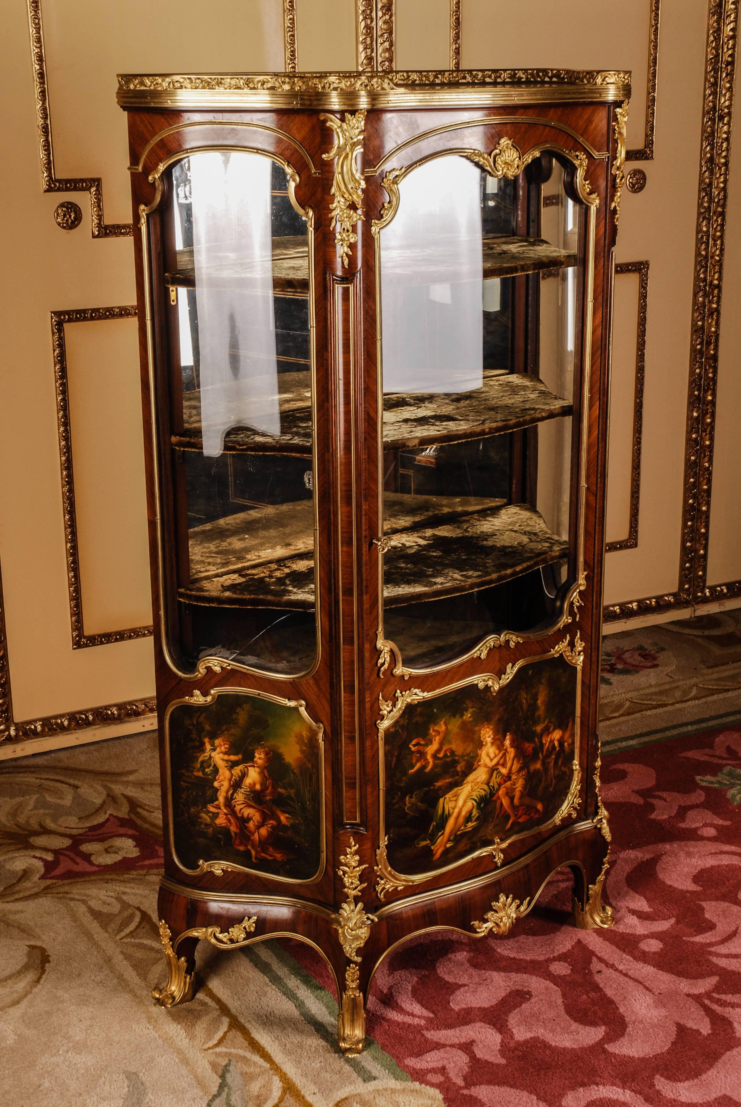 French 19th Century Napoleon III Style Kingwood Vernis Martin Paul Sormani Vitrine For Sale