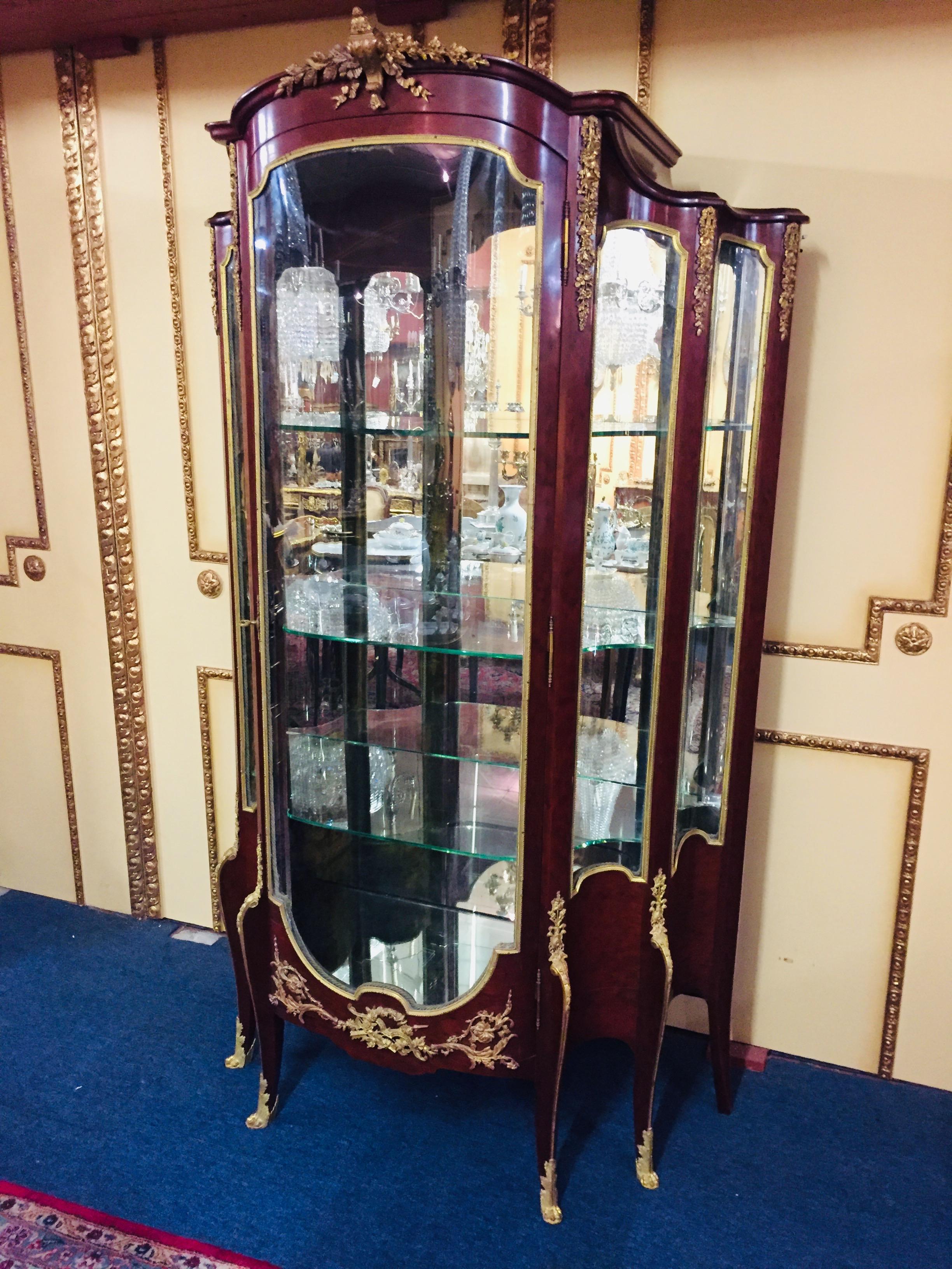 19th Century antique Napoleon III Style Mahogany Vitrine, Paris Mahogany bronzed For Sale 1