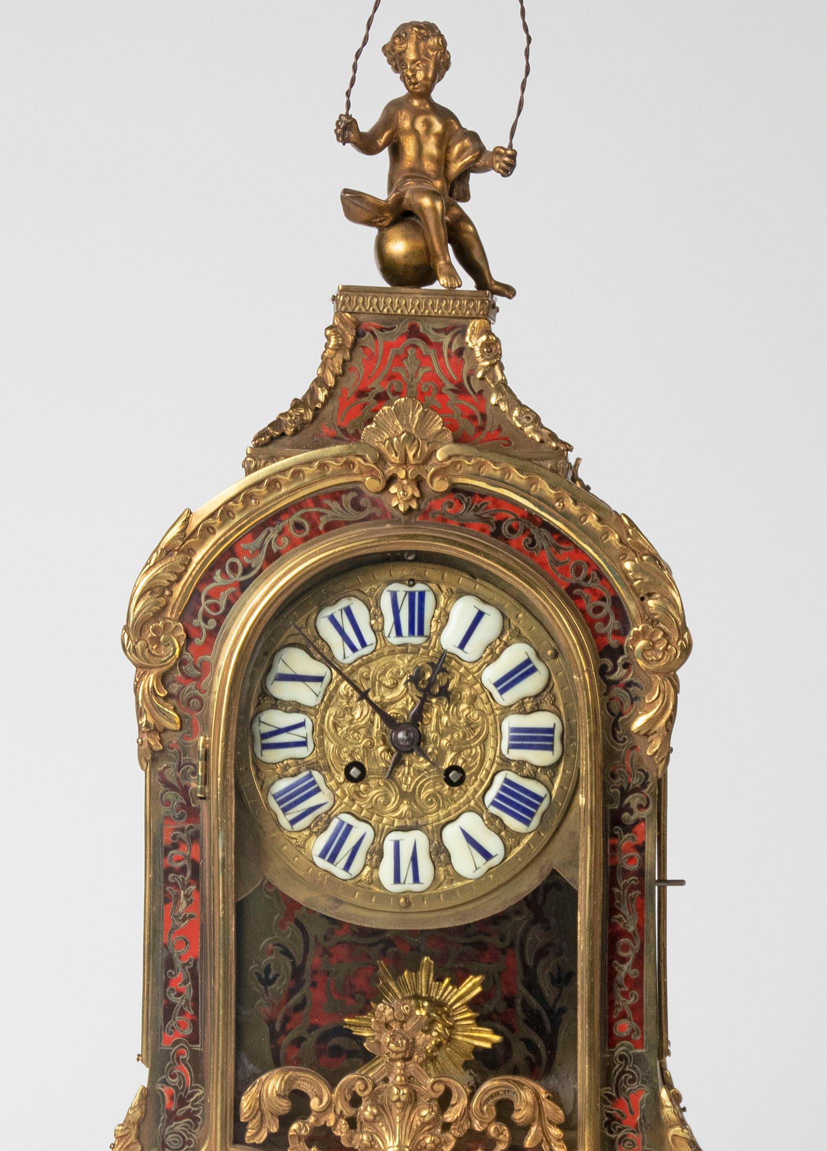Régence 19th Century Napoleon III Tortoiseshell Boulle Clock Pendule