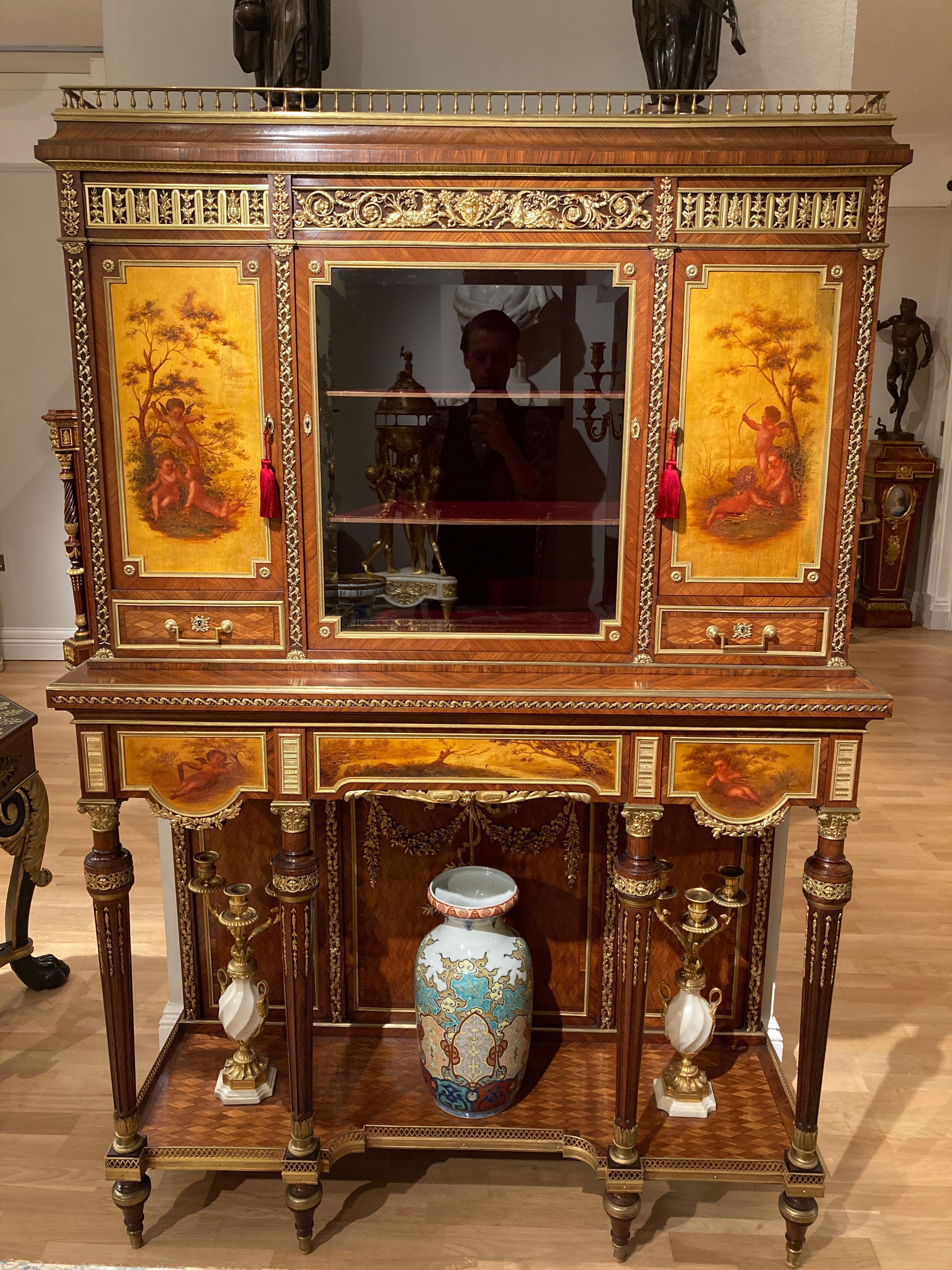 19th Century Napoleon III Vernis Martin, Kingwood and Mahogany Cabinet by Linke For Sale 7