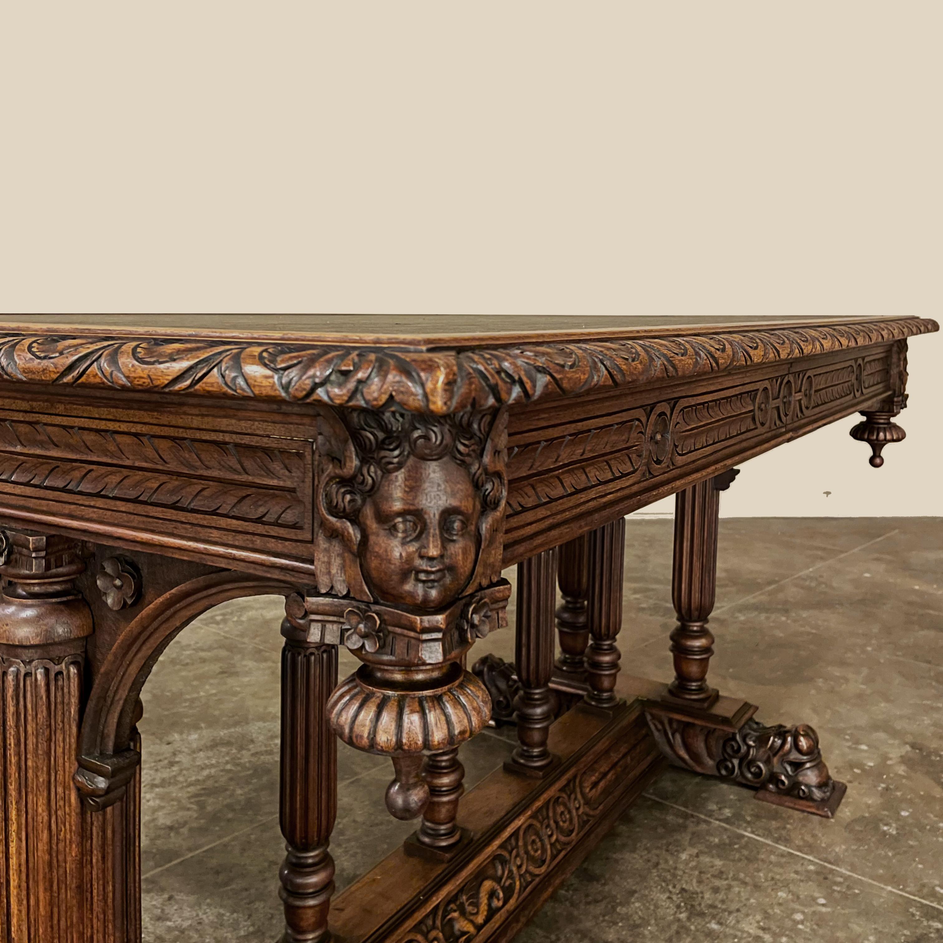 19th Century Napoleon III Walnut Partner's Desk with Faux Leather For Sale 6