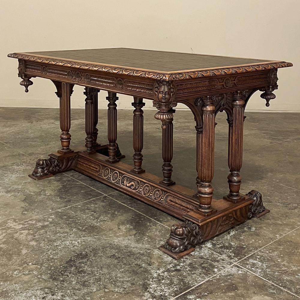 19th Century Napoleon III Walnut Partner's Desk with Faux Leather For Sale 7