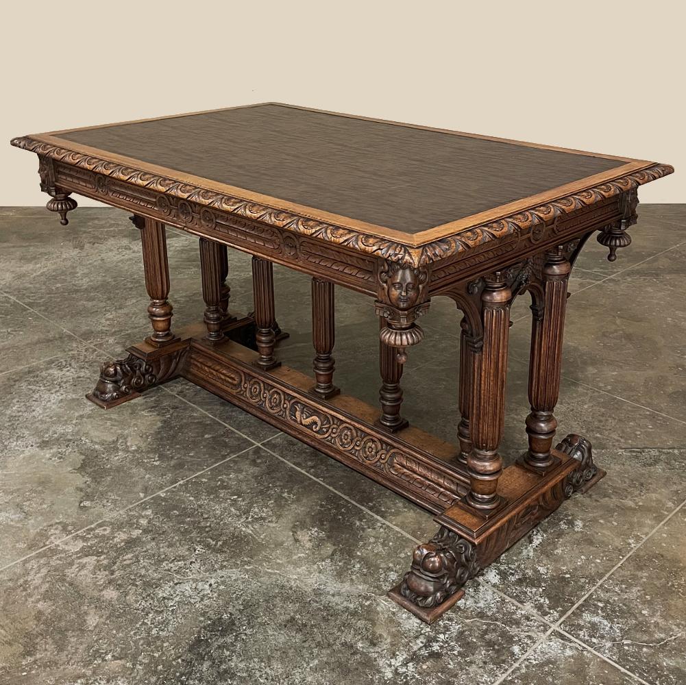 19th Century Napoleon III Walnut Partner's Desk with Faux Leather For Sale 8