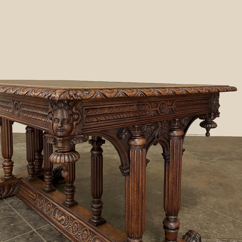 19th Century Napoleon III Walnut Partner's Desk with Faux Leather For Sale 9
