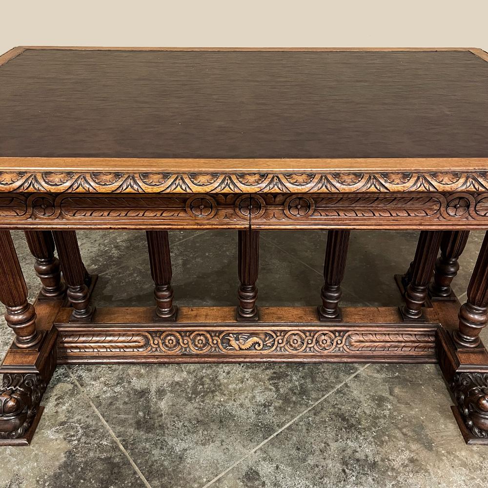 19th Century Napoleon III Walnut Partner's Desk with Faux Leather For Sale 13