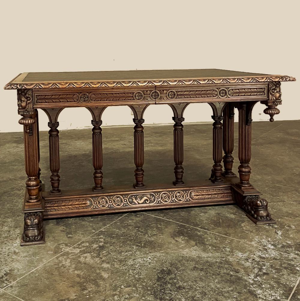 French 19th Century Napoleon III Walnut Partner's Desk with Faux Leather For Sale