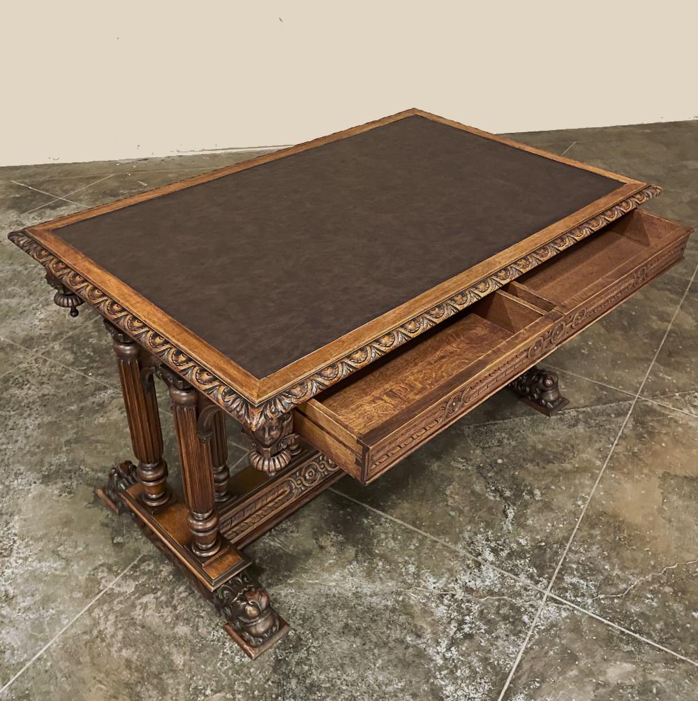 19th Century Napoleon III Walnut Partner's Desk with Faux Leather In Good Condition For Sale In Dallas, TX