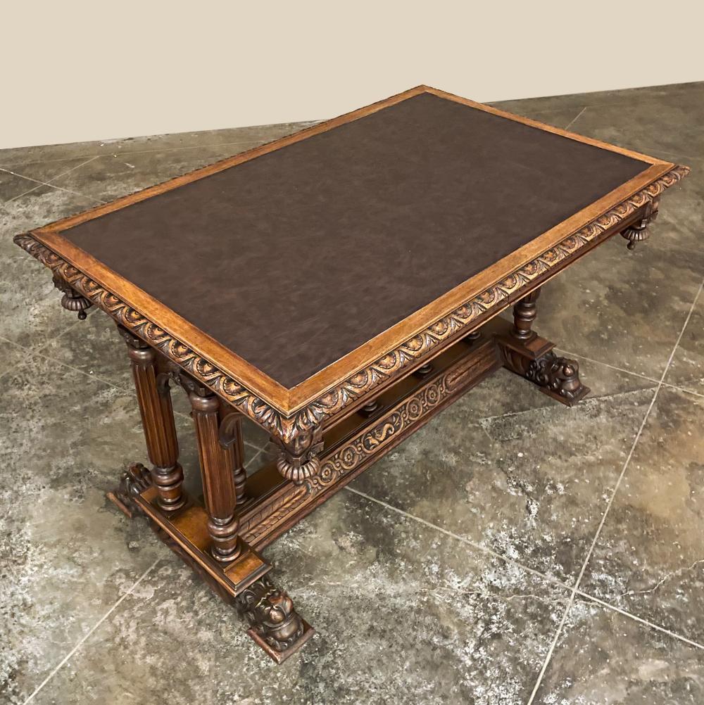 Late 19th Century 19th Century Napoleon III Walnut Partner's Desk with Faux Leather For Sale