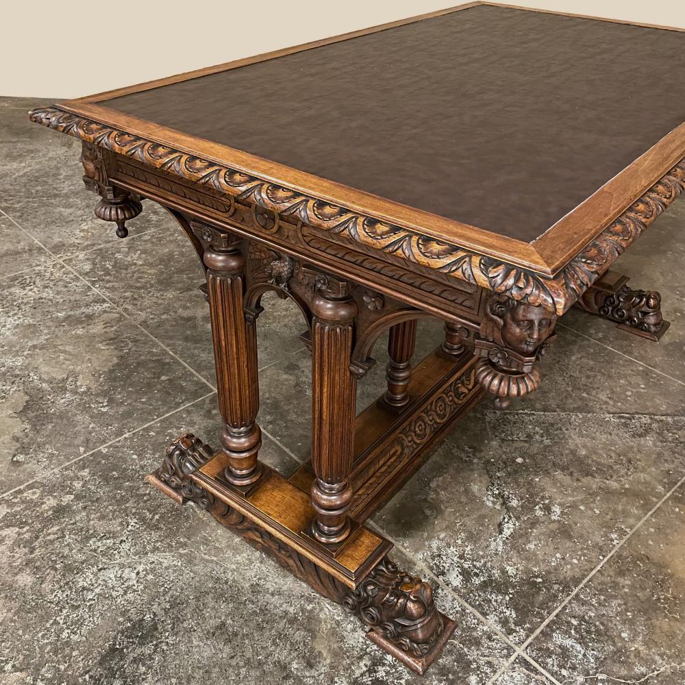 19th Century Napoleon III Walnut Partner's Desk with Faux Leather For Sale 2