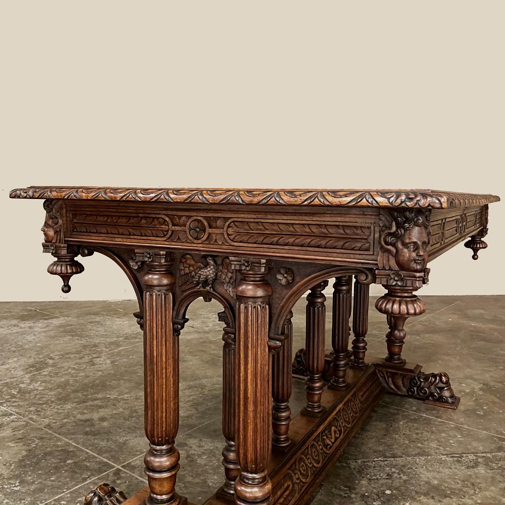 19th Century Napoleon III Walnut Partner's Desk with Faux Leather For Sale 3